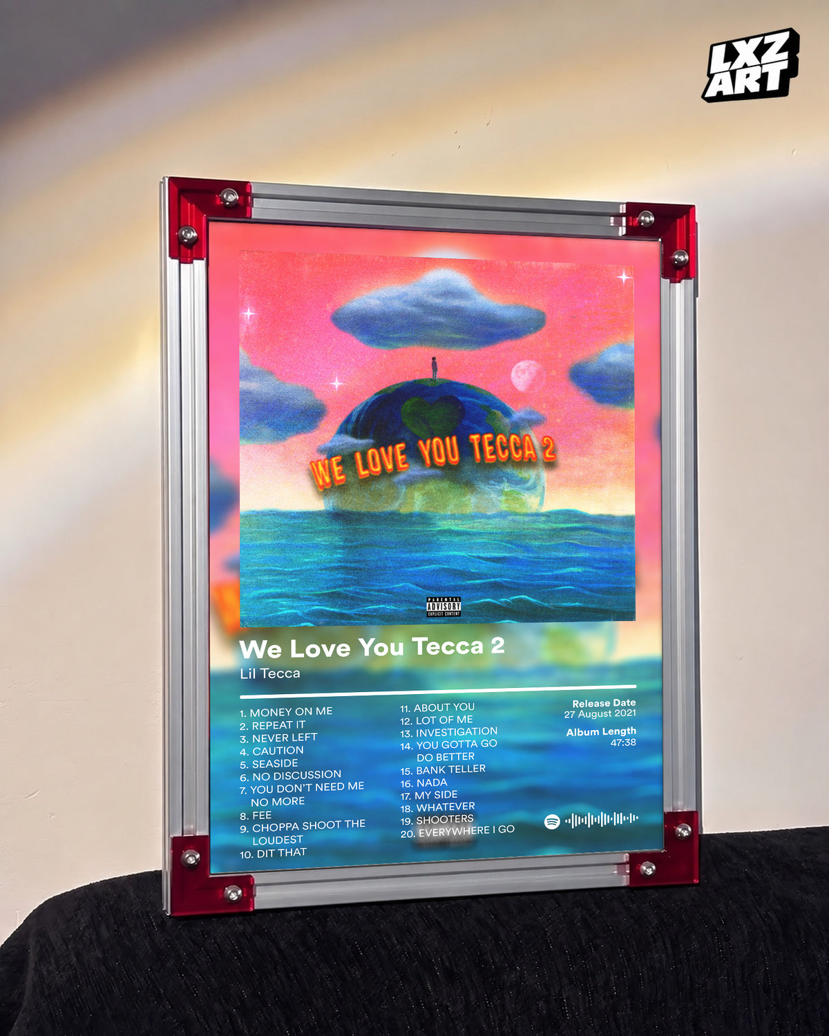 Lil Tecca We Love You Tecca 2 Tracklist Poster | Unframed Bedroom Wall Art — LXZART display 3; frame not included