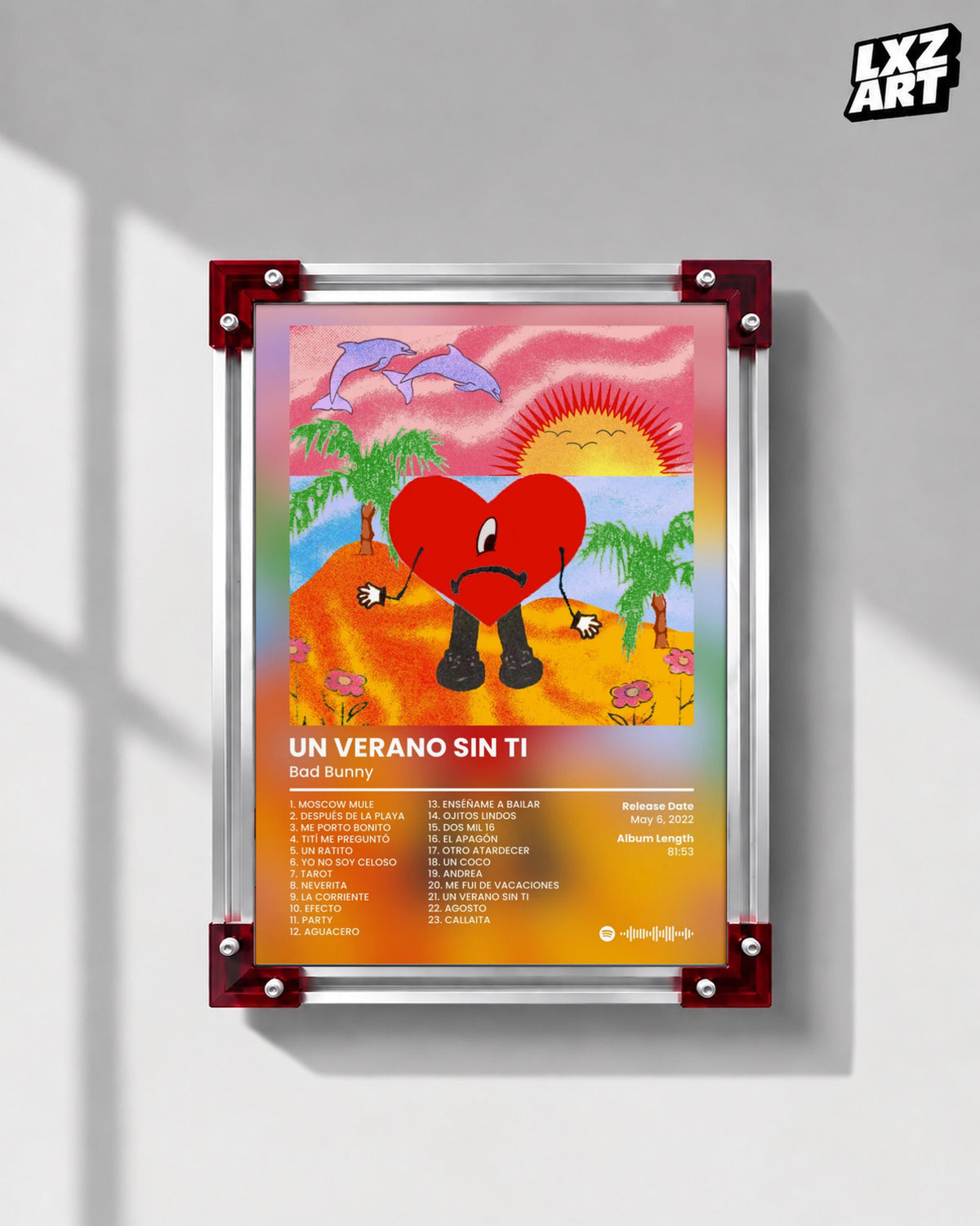 Bad Bunny Un Verano Sin Ti Tracklist Poster | Unframed Bedroom Wall Art — LXZART display 1; frame not included