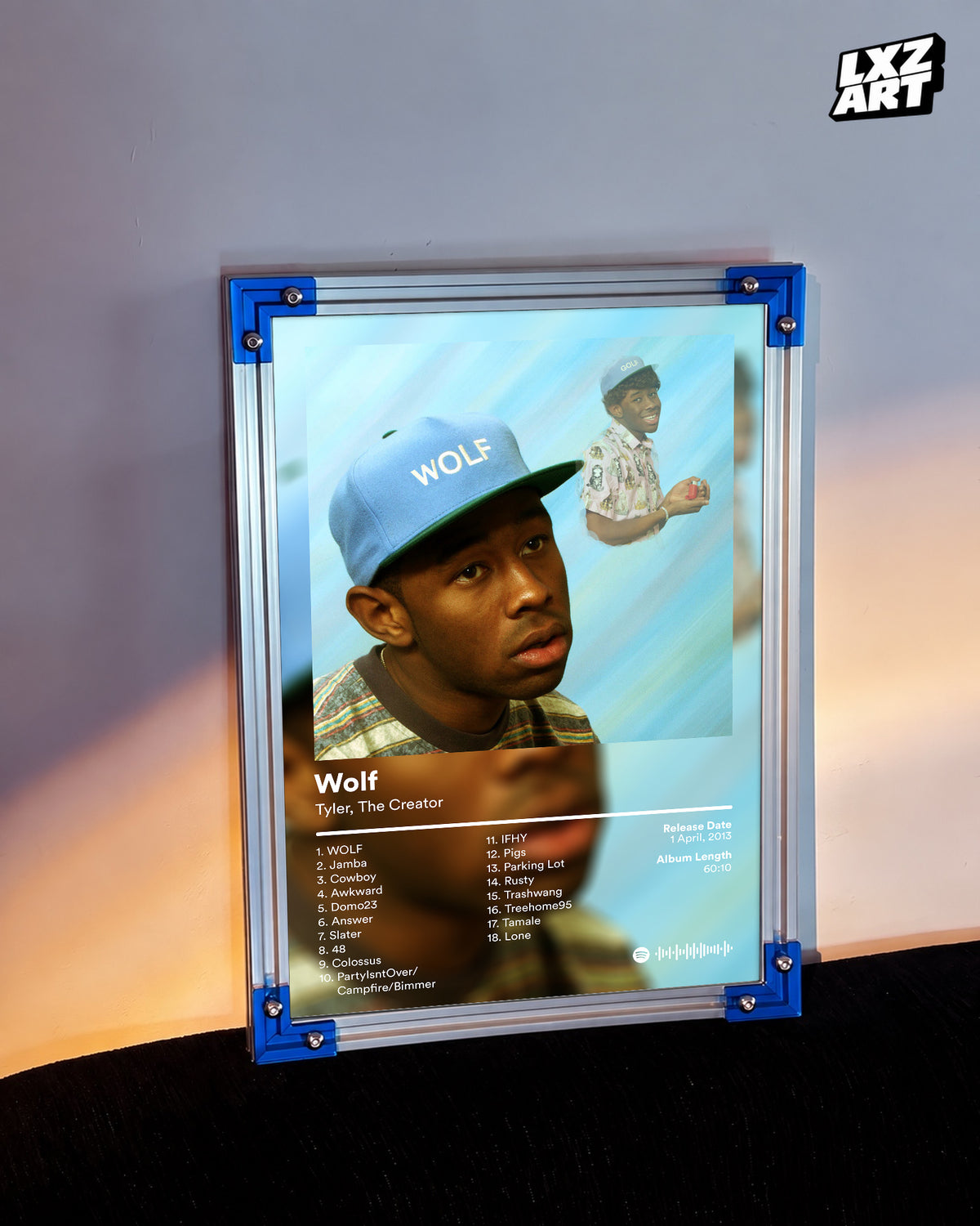 Tyler, The Creator Wolf Tracklist Poster | Unframed Bedroom Wall Art — LXZART display 3; frame not included