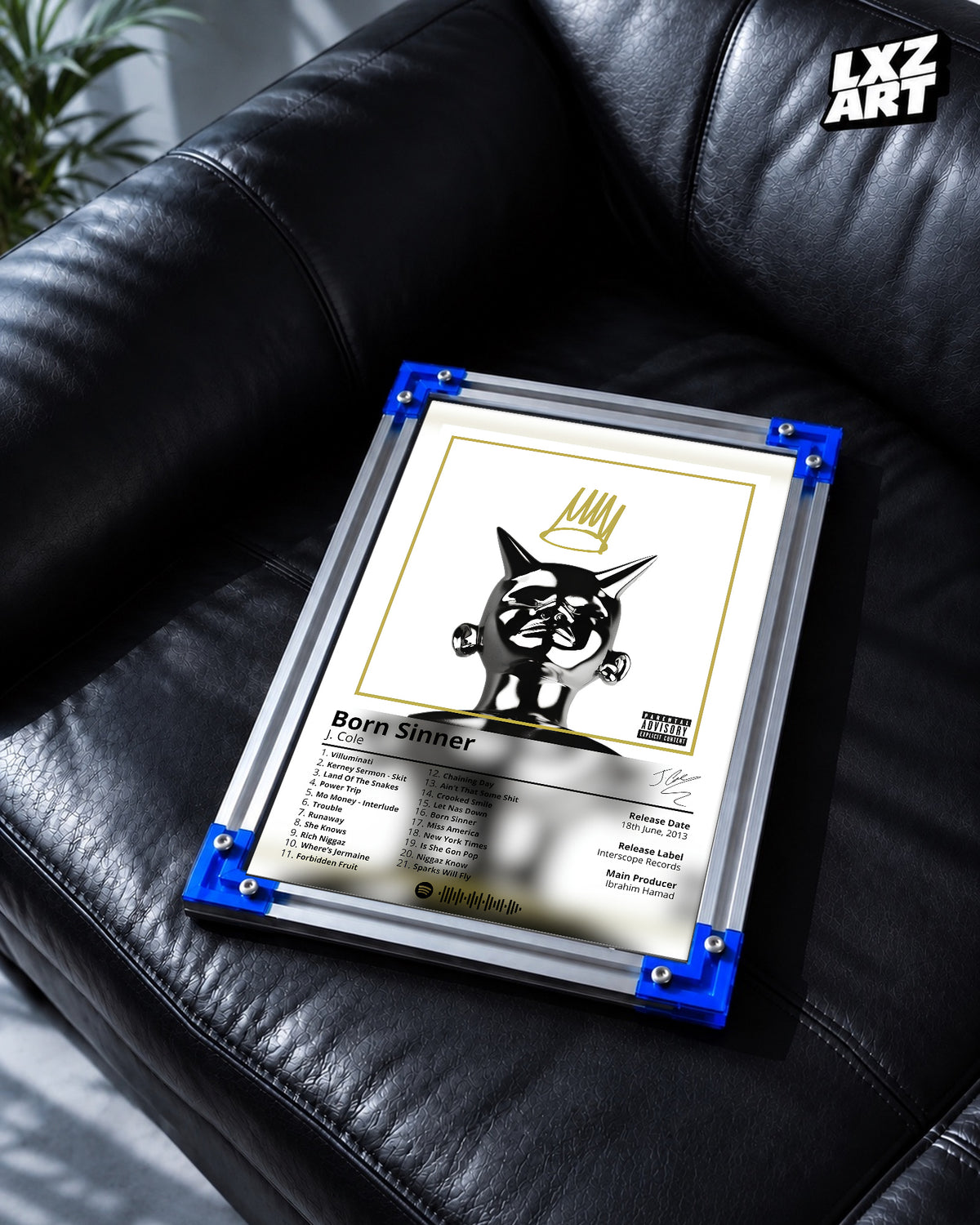 J. Cole Born Sinner Album Poster 1 — LXZART display 2; frame not included