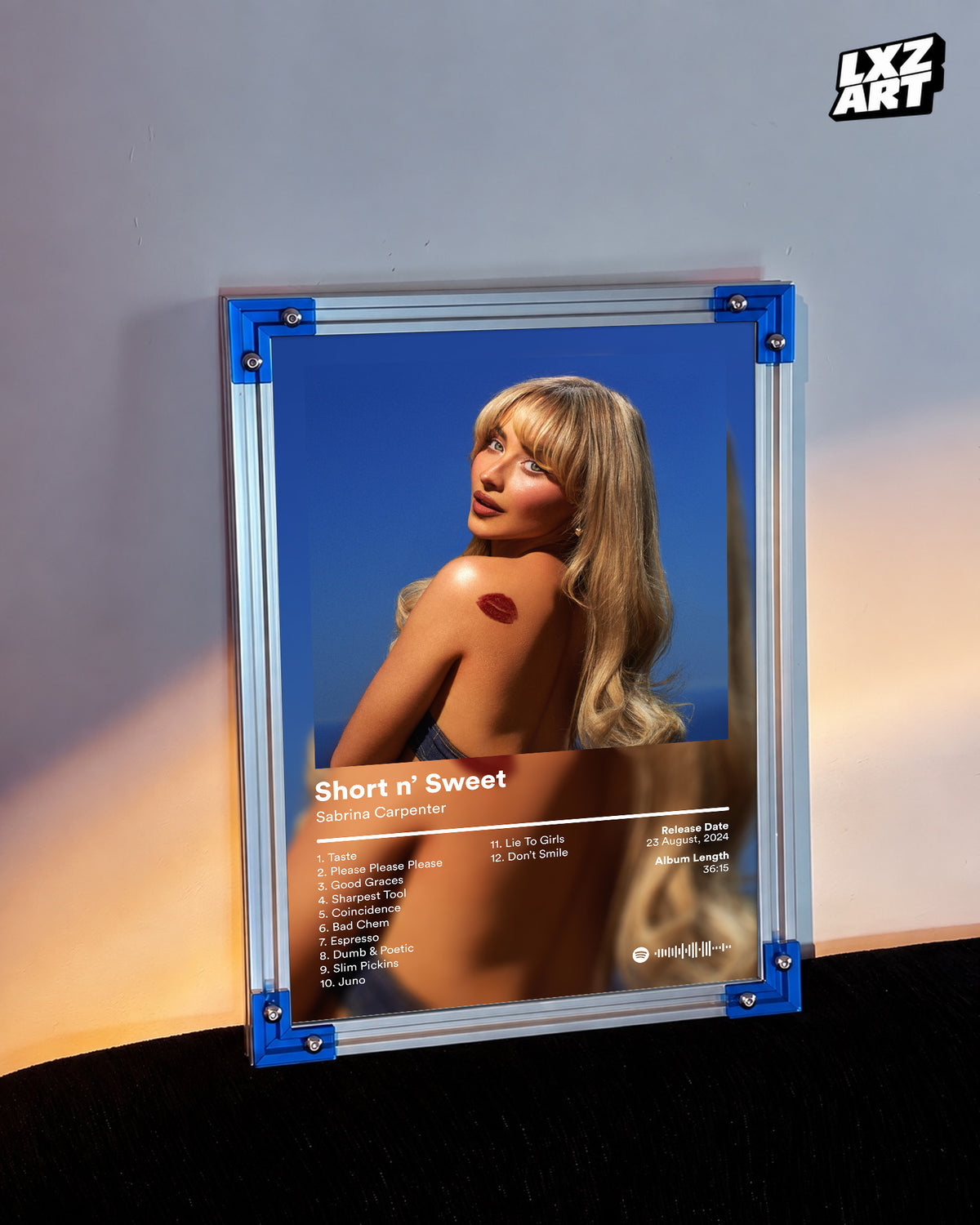 Sabrina Carpenter Short n’ Sweet Album Tracklist Poster | Unframed Pop Wall Art — LXZART display 3; frame not included