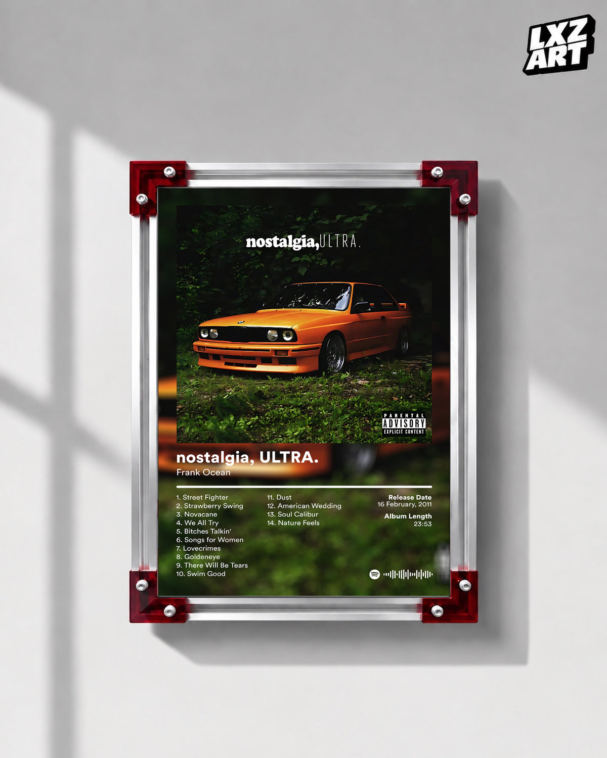 Frank Ocean Nostalgia Ultra Album Poster — LXZART display 1; frame not included