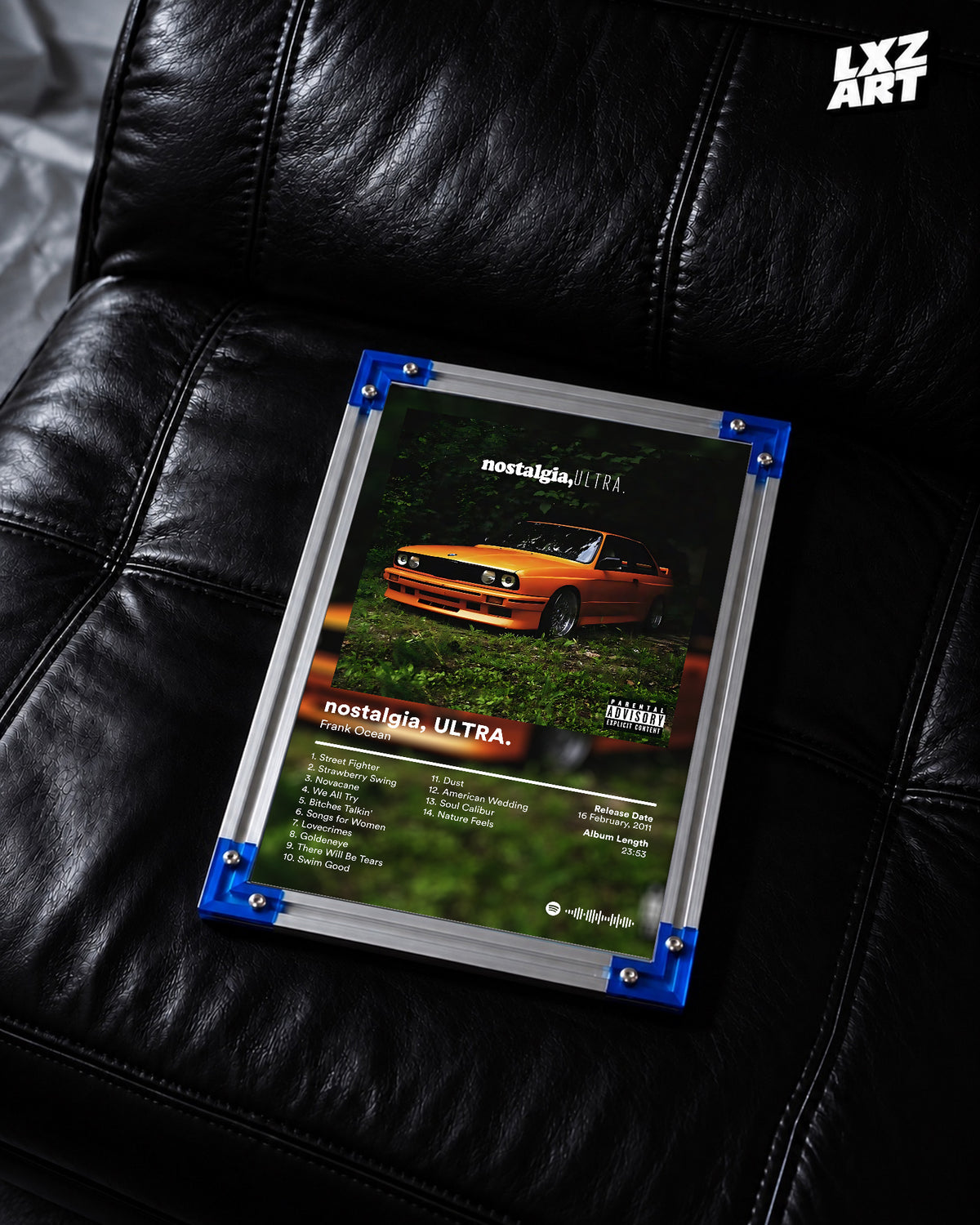 Frank Ocean Nostalgia Ultra Album Poster — LXZART display 2; frame not included