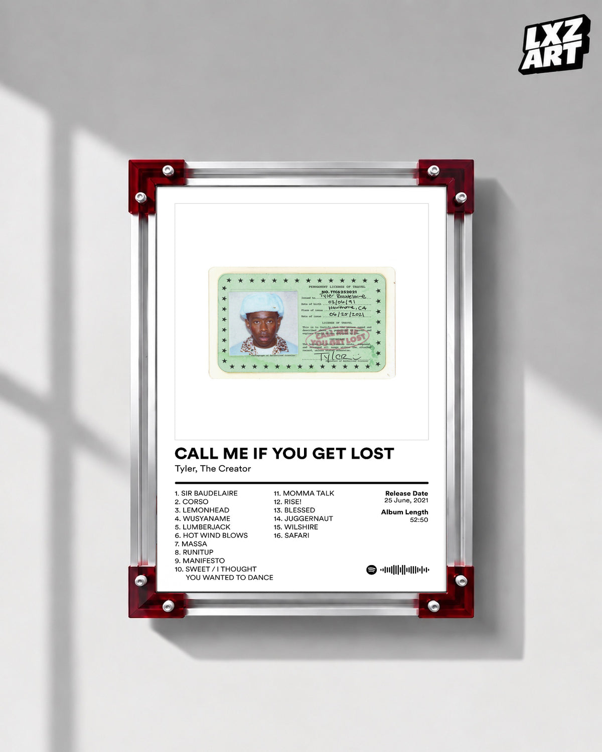 Tyler, The Creator CALL ME IF YOU GET LOST Tracklist Poster | Unframed Bedroom Wall Art — LXZART display 1; frame not included