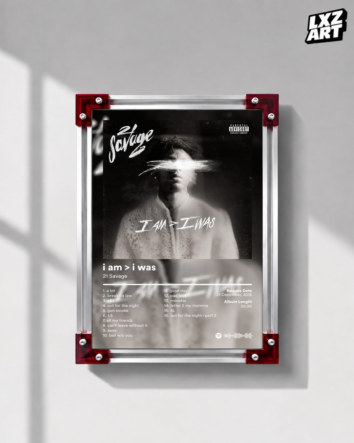 21 Savage I Am > I Was Album Poster | Unframed Bedroom Wall Art — LXZART display 1; frame not included