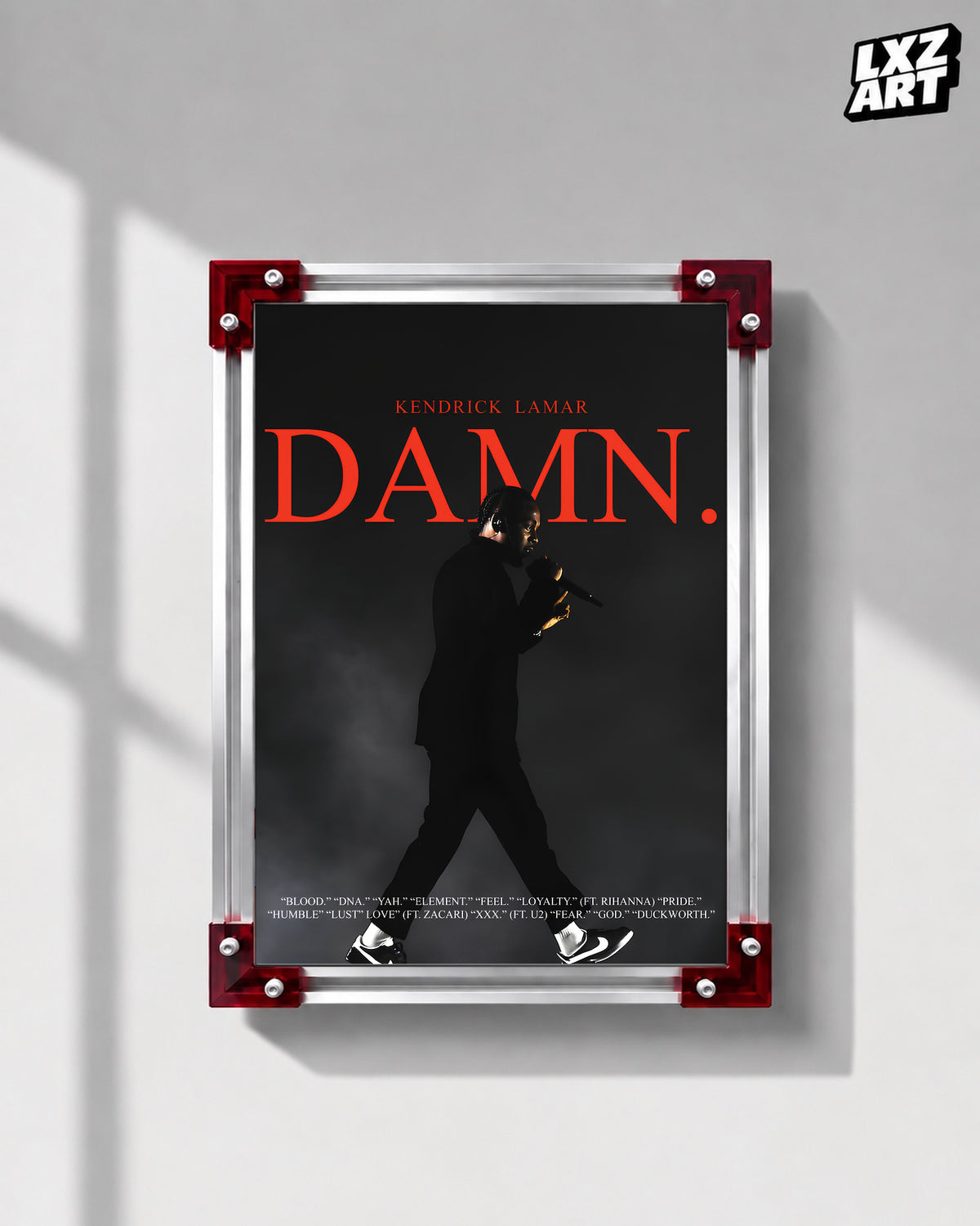 Kendrick Lamar DAMN. Black Silhouette Poster | Unframed Hip Hop Wall Art — LXZART display 1; frame not included