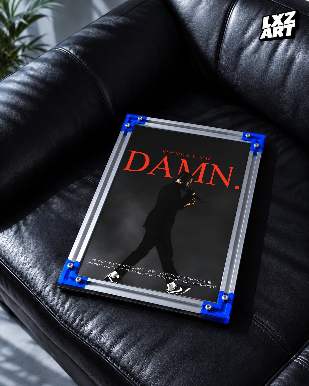 Kendrick Lamar DAMN. Black Silhouette Poster | Unframed Hip Hop Wall Art — LXZART display 2; frame not included