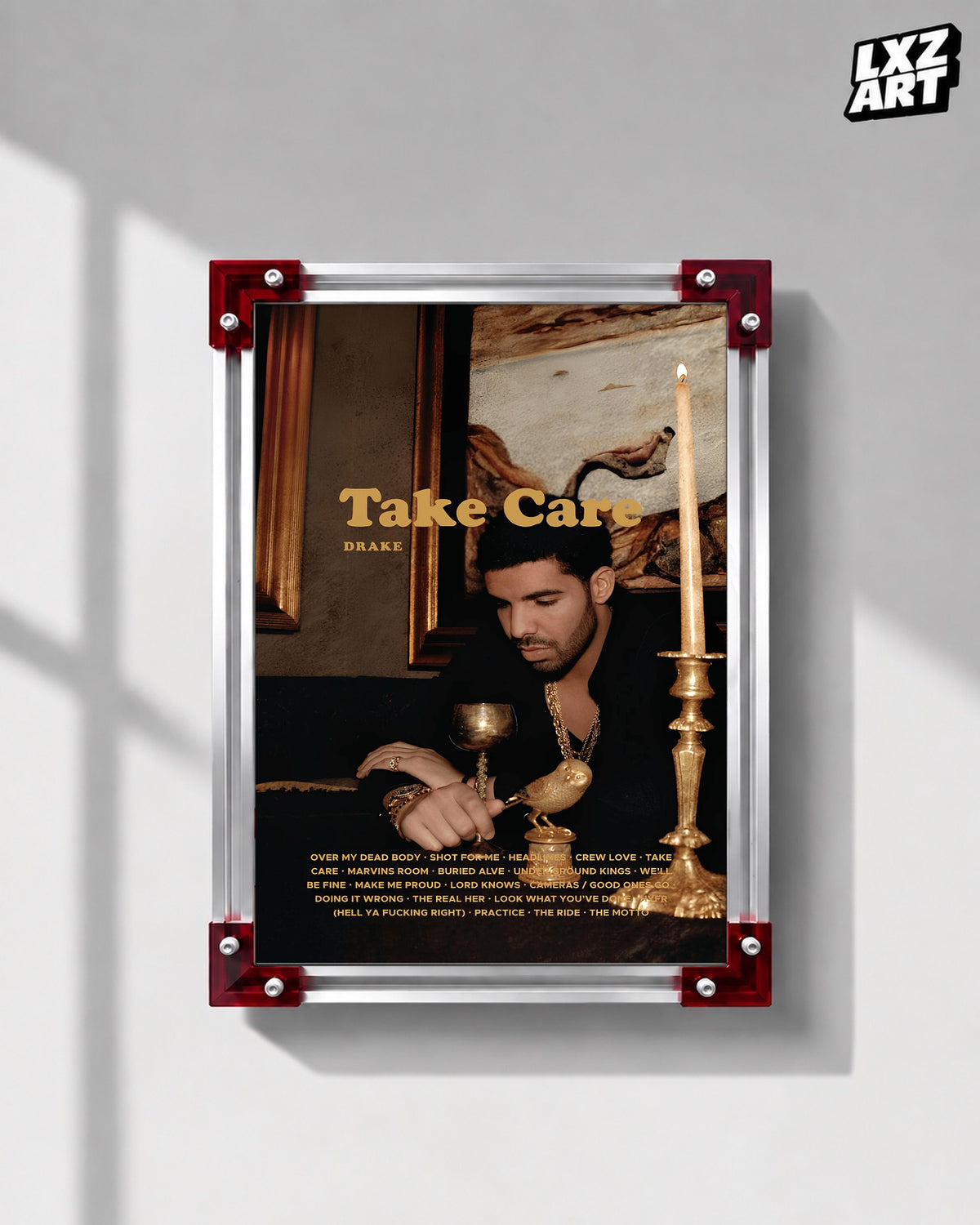 Drake Take Care Album Tracklist Poster | Unframed Hip Hop Wall Art — LXZART display 1; frame not included