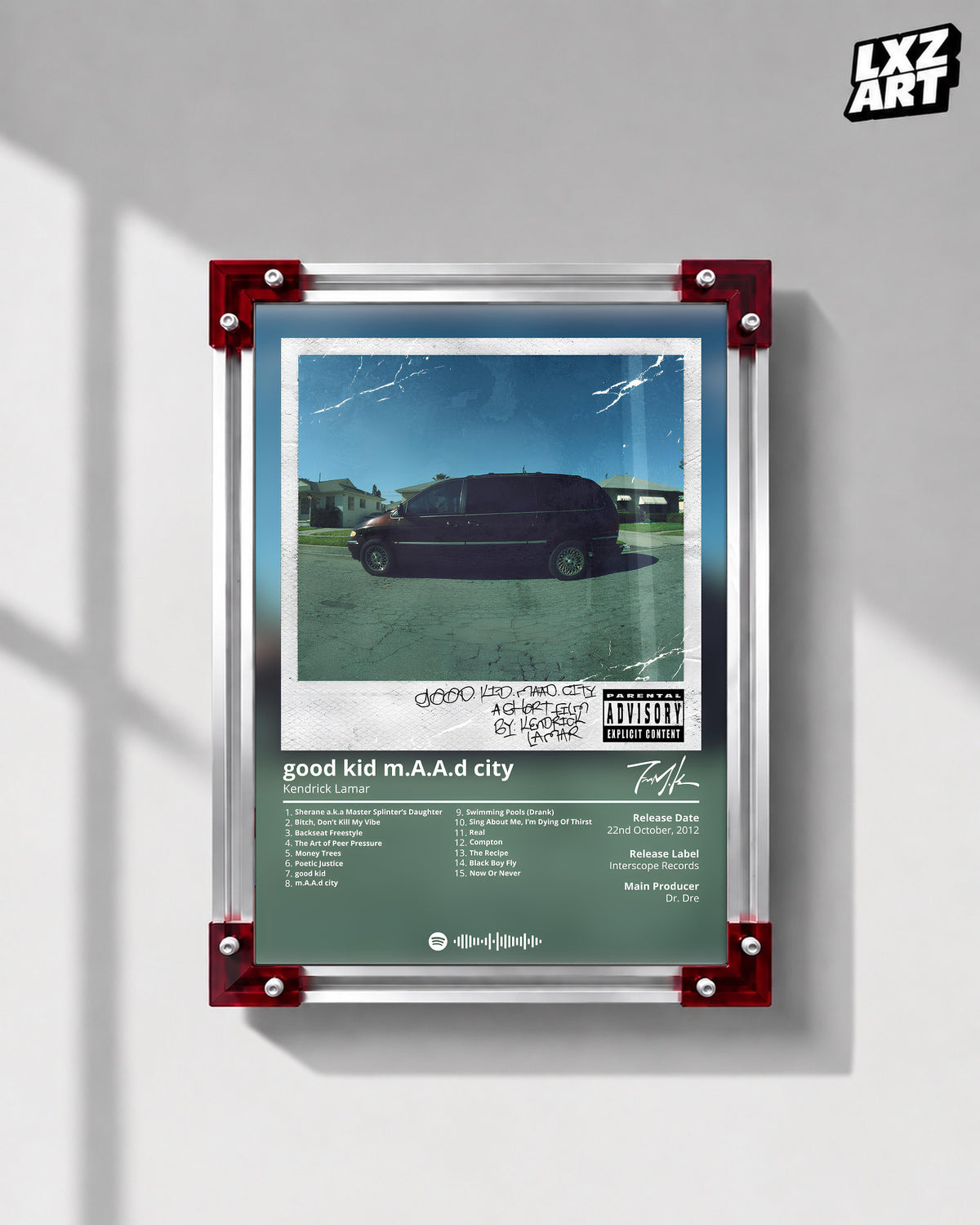 Kendrick Lamar good kid, m.A.A.d city Tracklist Poster | Unframed Hip Hop Wall Art — LXZART display 1; frame not included