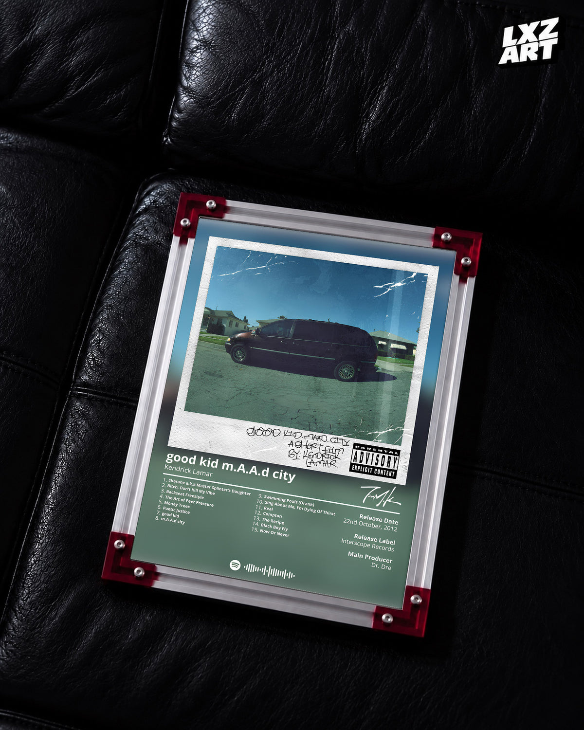 Kendrick Lamar good kid, m.A.A.d city Tracklist Poster | Unframed Hip Hop Wall Art — LXZART display 2; frame not included