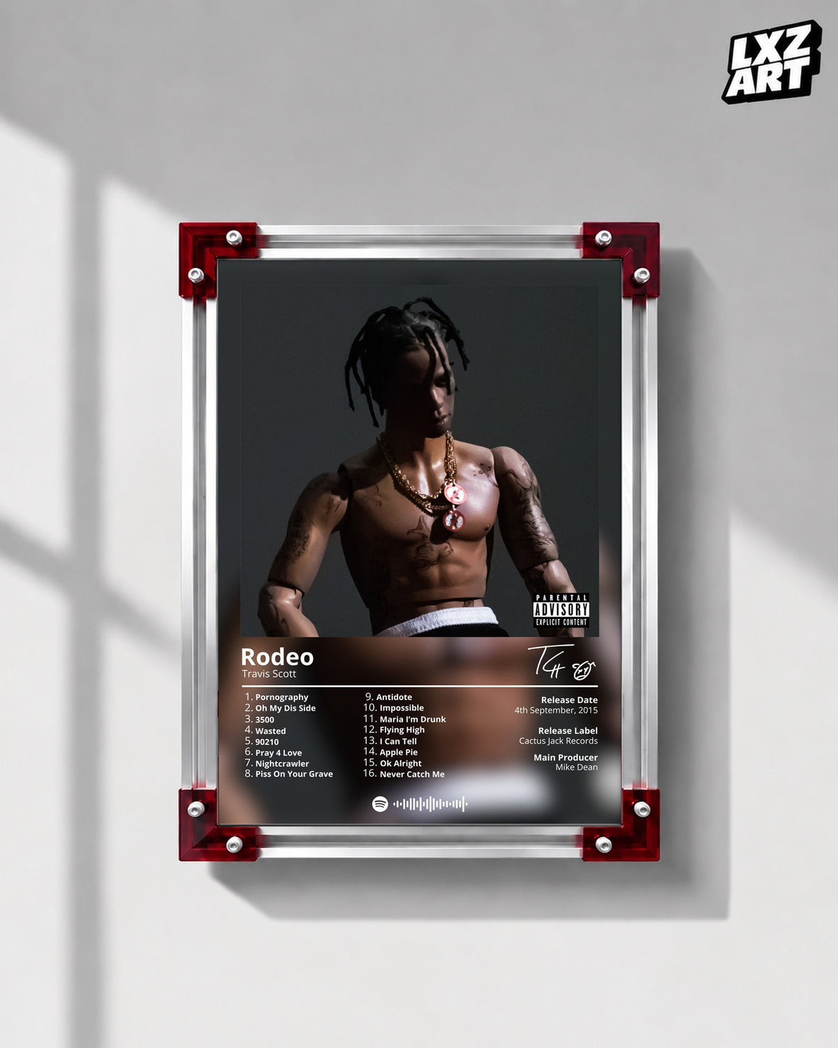 Travis Scott Rodeo Tracklist Poster | Unframed Hip Hop Wall Art — LXZART display 1; frame not included