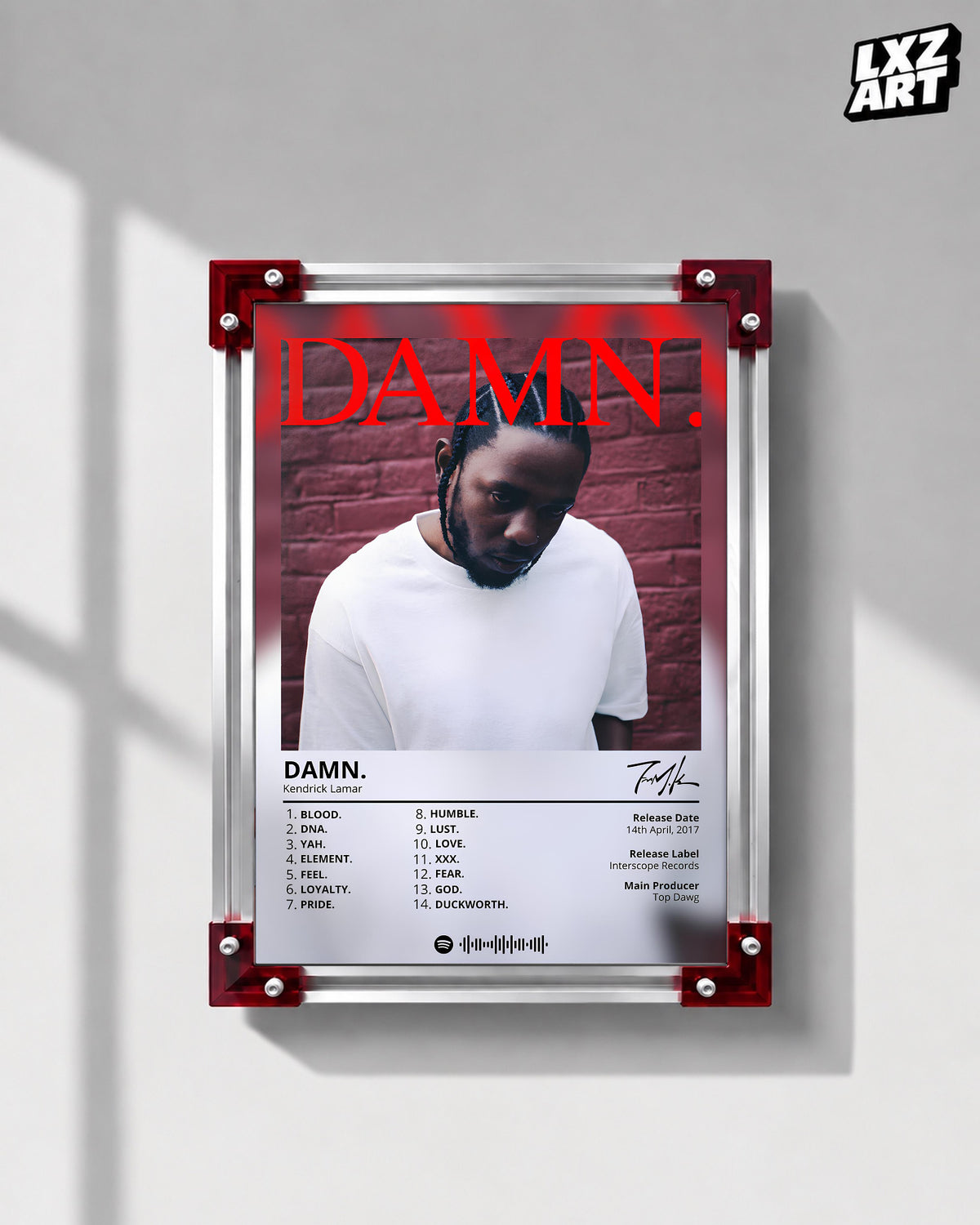 Kendrick Lamar DAMN. Album Poster | Unframed Hip Hop Wall Art — LXZART display 1; frame not included