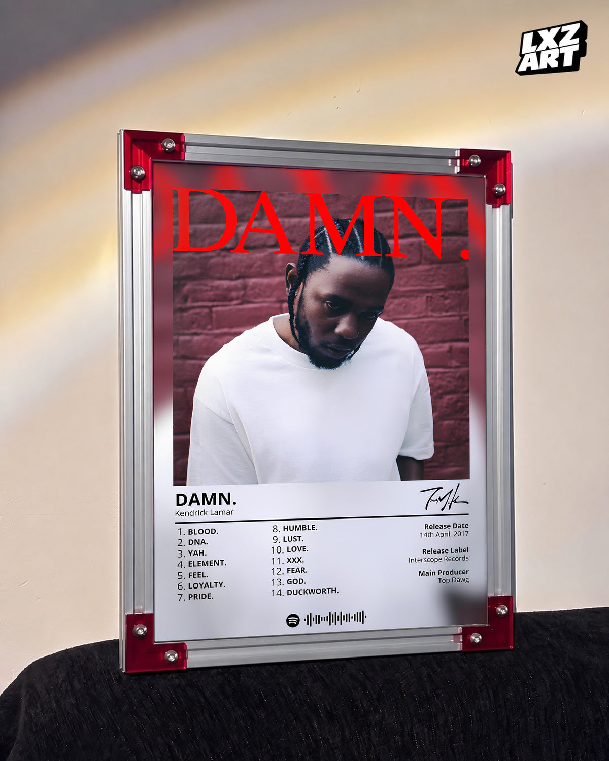 Kendrick Lamar DAMN. Album Poster | Unframed Hip Hop Wall Art — LXZART display 3; frame not included