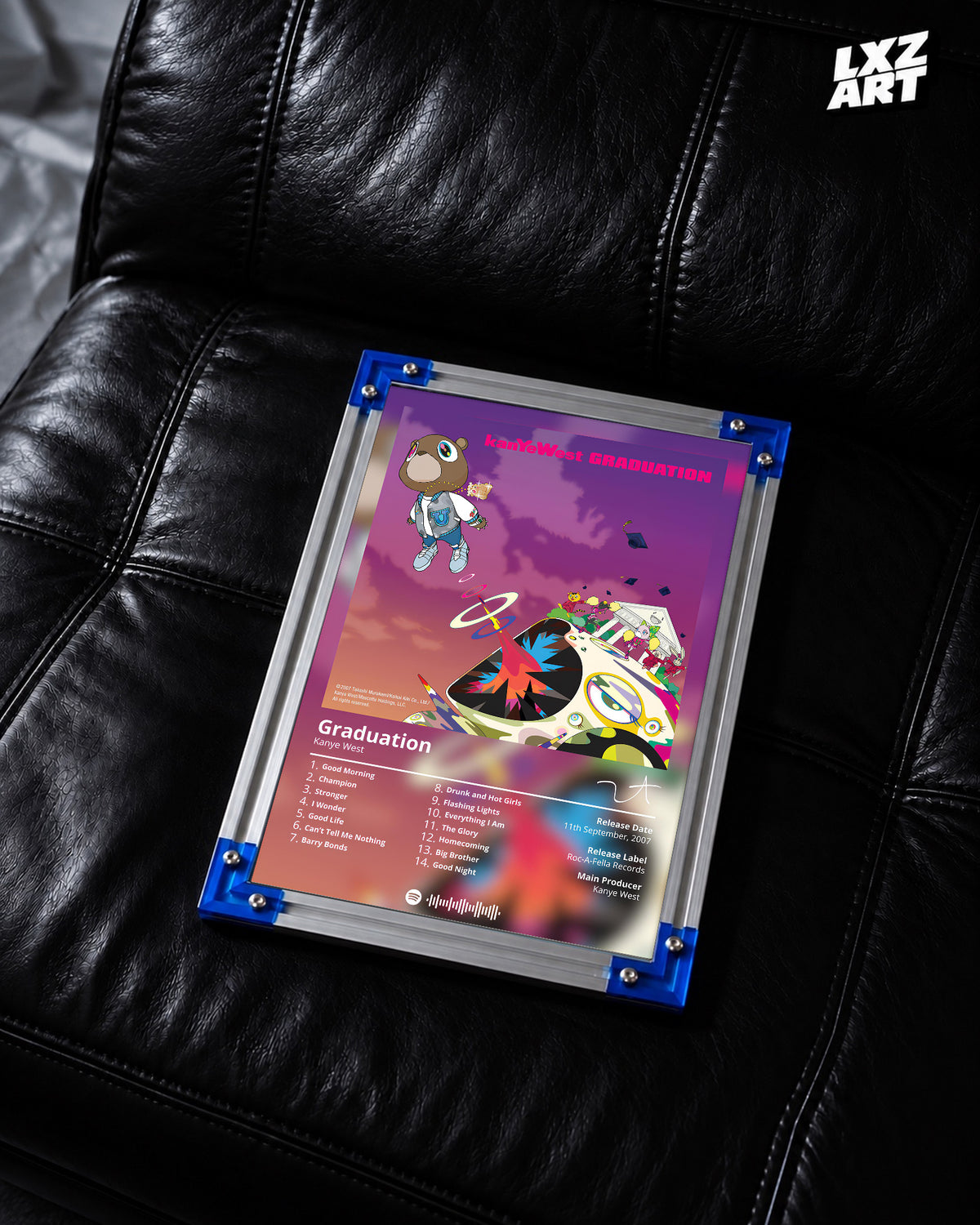 Kanye West Graduation Album Tracklist Poster | Unframed Hip Hop Wall Art — LXZART display 2; frame not included