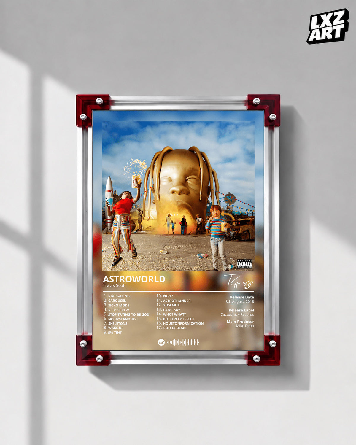 Travis Scott Astroworld Tracklist Poster | Unframed Hip Hop Wall Art — LXZART display 1; frame not included