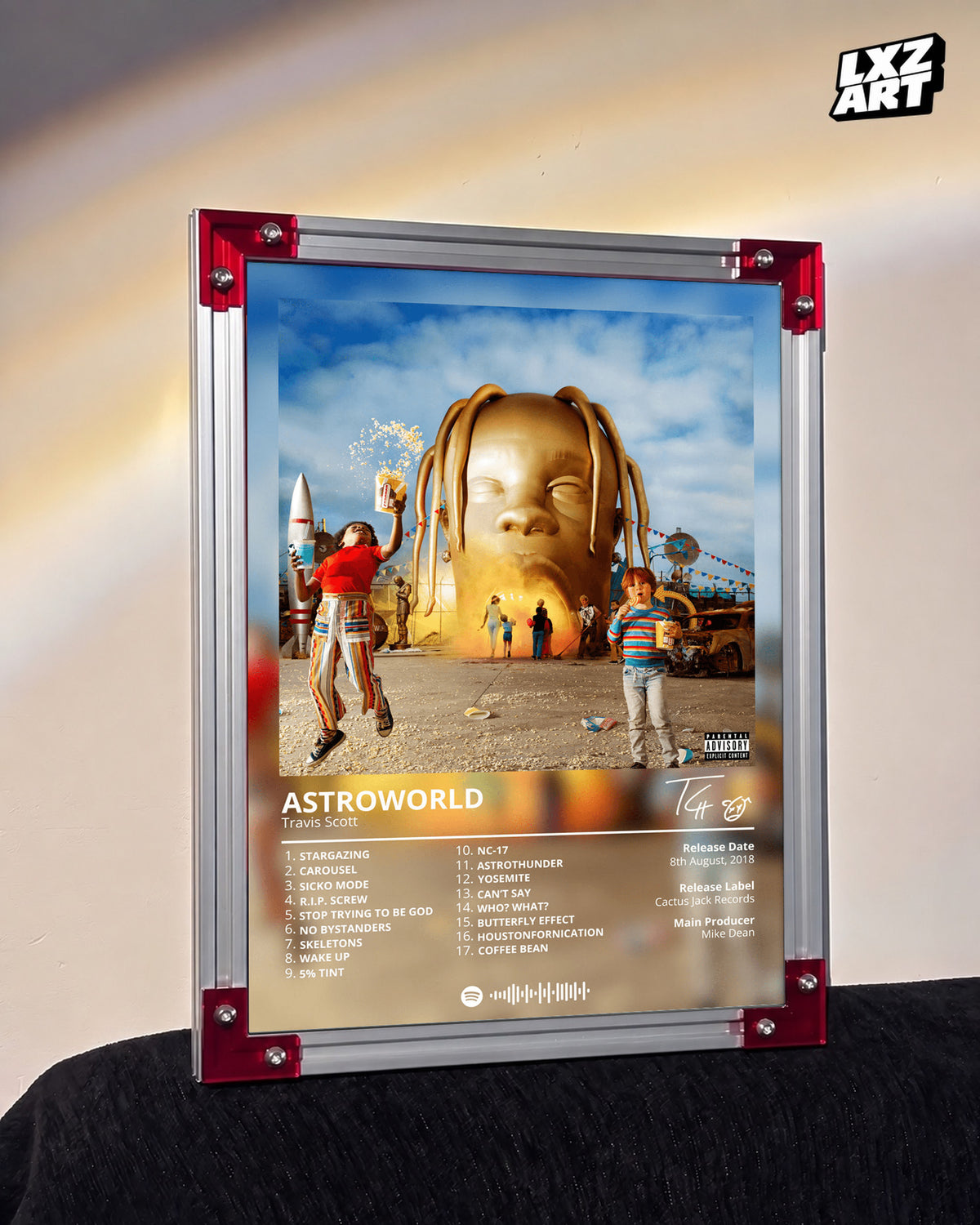 Travis Scott Astroworld Tracklist Poster | Unframed Hip Hop Wall Art — LXZART display 3; frame not included
