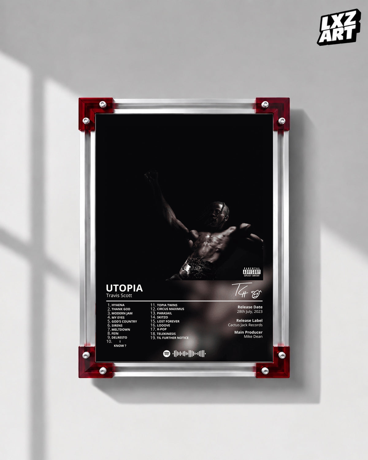 Travis Scott Utopia Tracklist Poster | Unframed Hip Hop Wall Art — LXZART display 1; frame not included