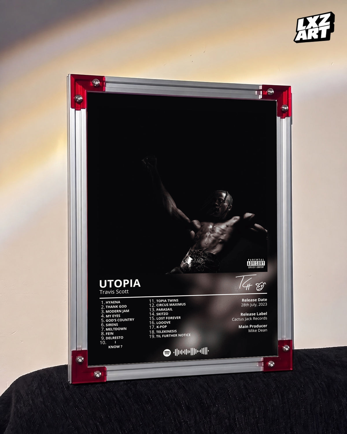 Travis Scott Utopia Tracklist Poster | Unframed Hip Hop Wall Art — LXZART display 3; frame not included