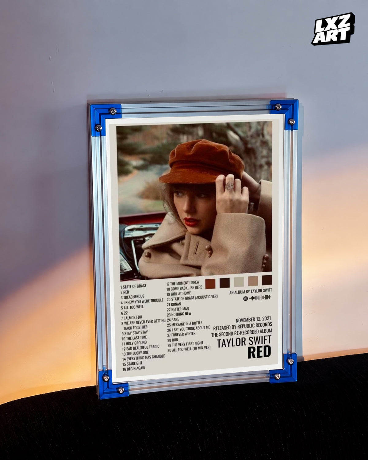 Taylor Swift Red (Taylor's Version) Neutral Tracklist Poster | Unframed — LXZART display 3; frame not included