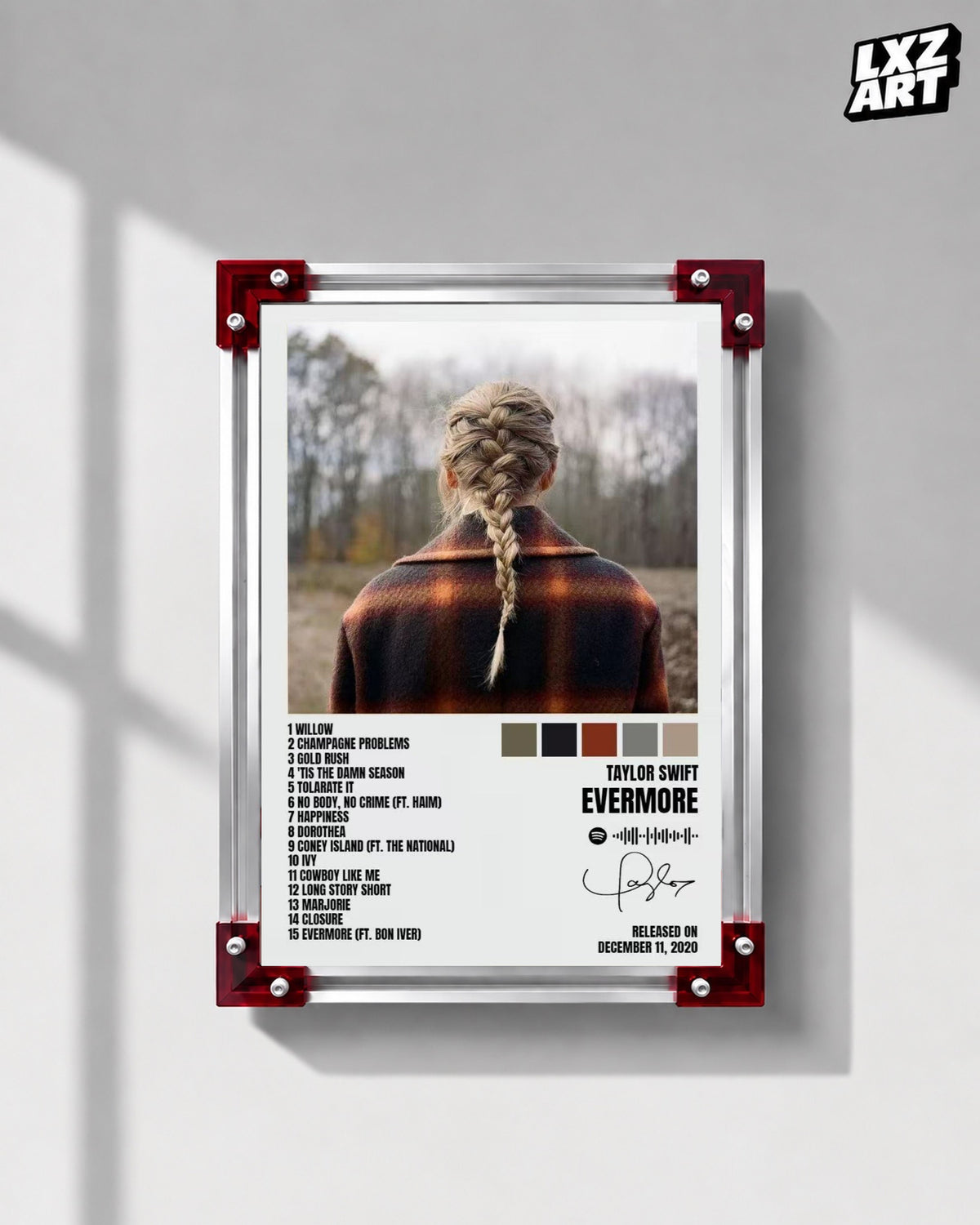 Taylor Swift evermore Tracklist Poster | Unframed Bedroom Wall Art — LXZART display 1; frame not included