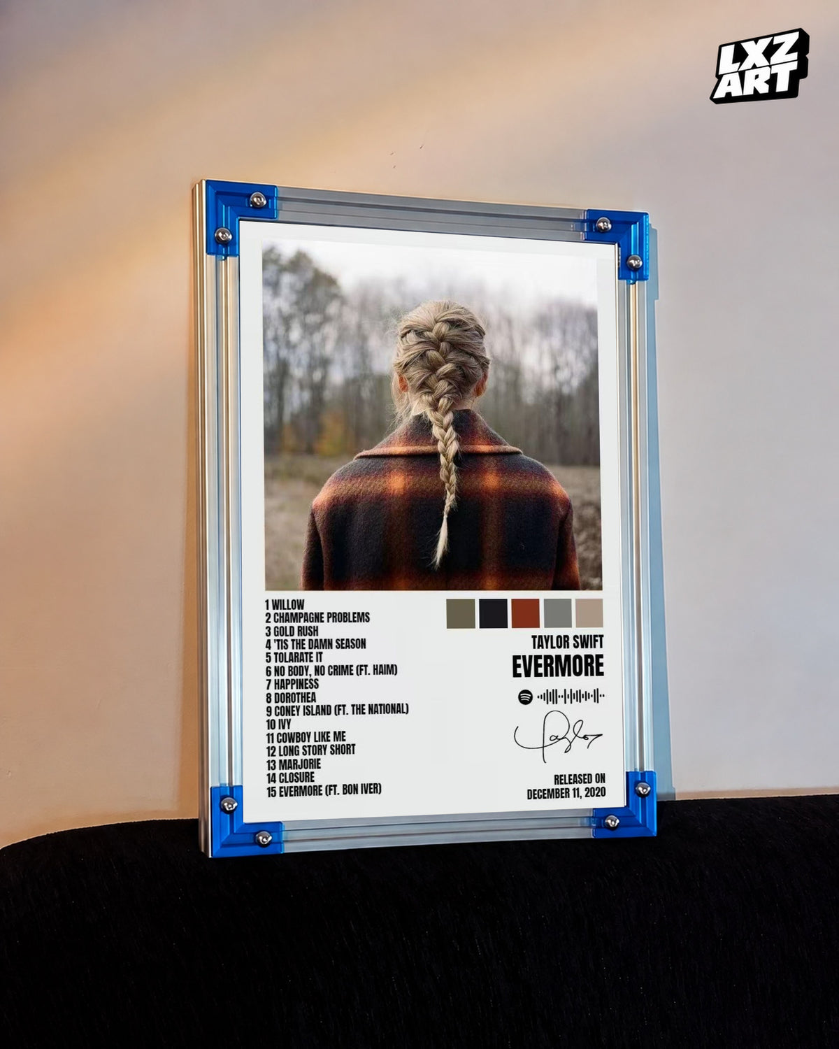 Taylor Swift evermore Tracklist Poster | Unframed Bedroom Wall Art — LXZART display 3; frame not included