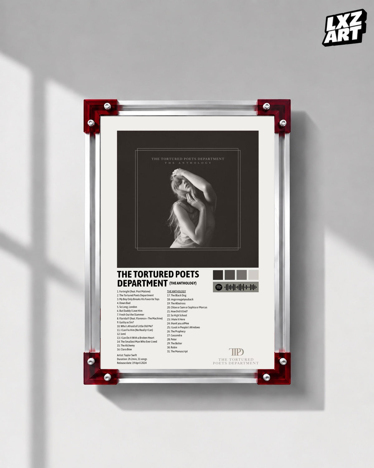 Taylor Swift The Tortured Poets Department The Anthology Tracklist Poster | Unframed Bedroom Wall Art — LXZART display 1; frame not included