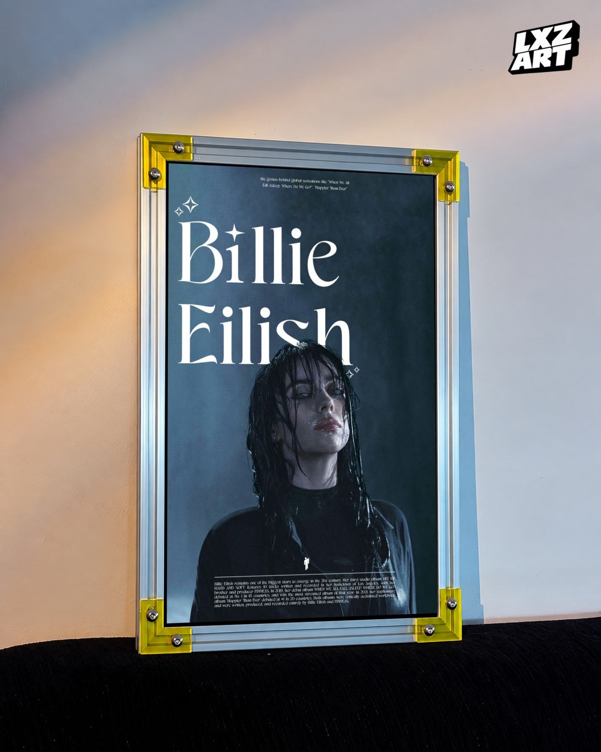 Billie Eilish Blue Portrait Poster | Unframed Bedroom Wall Art — LXZART display 3; frame not included