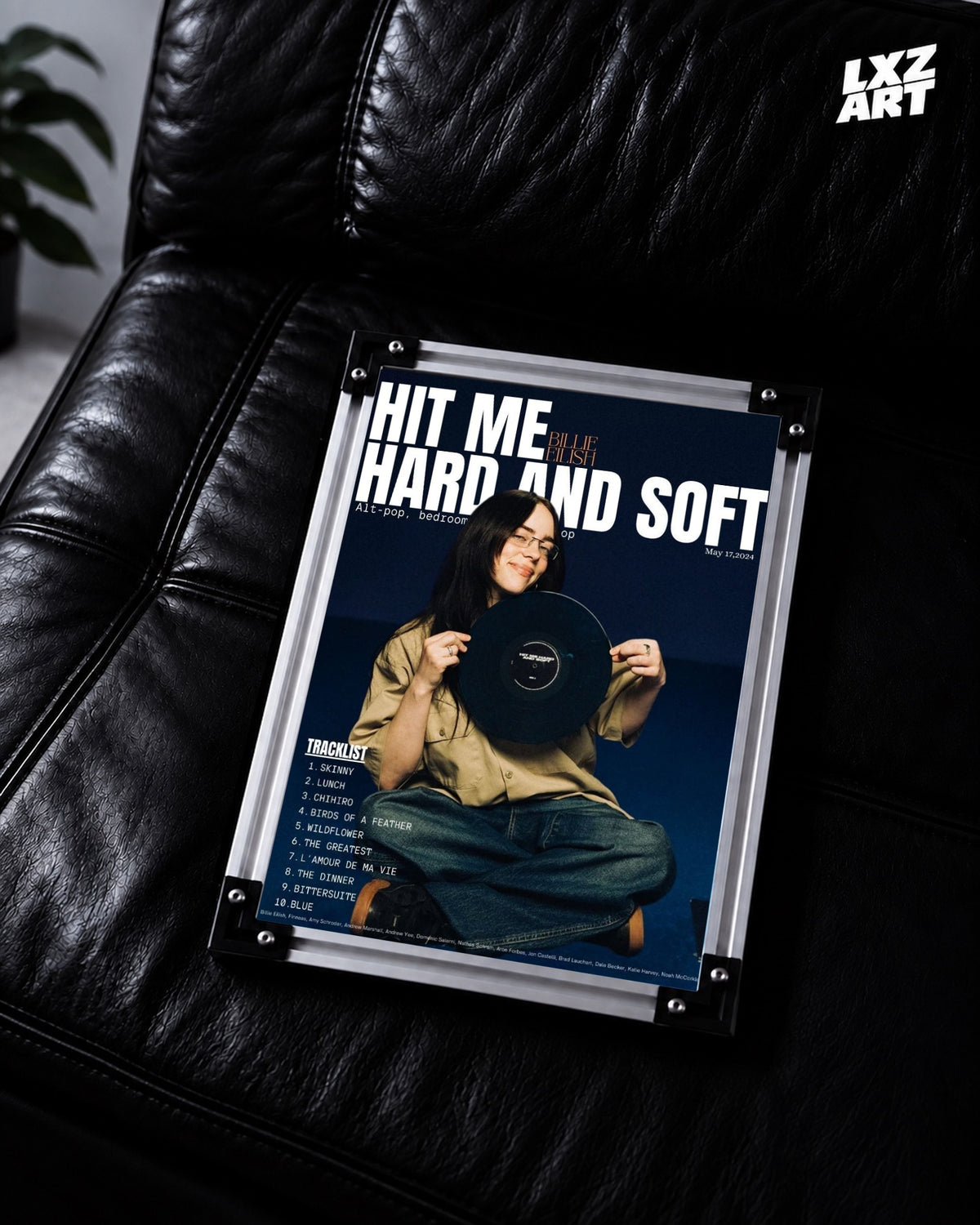 Billie Eilish Silhouette Blue Poster | Unframed Music Wall Art — LXZART display 2; frame not included
