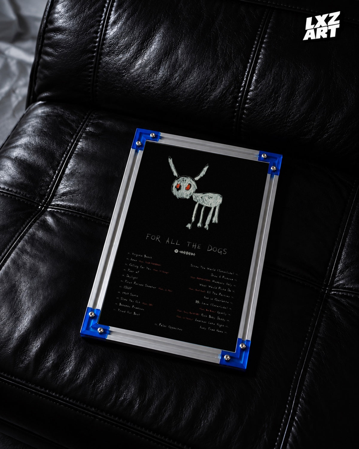 Drake For All the Dogs Album Tracklist Poster | Unframed Hip Hop Wall Art — LXZART display 2; frame not included
