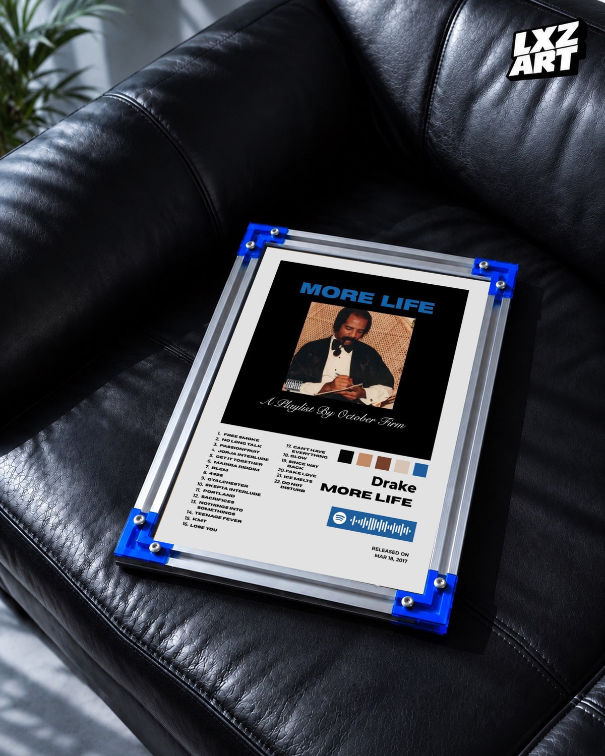 Drake More Life Album Tracklist Poster | Unframed Hip Hop Wall Art — LXZART display 2; frame not included