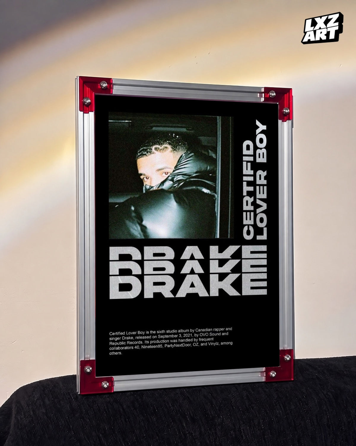Drake Certified Lover Boy Album Poster | Unframed Hip Hop Wall Art — LXZART display 3; frame not included