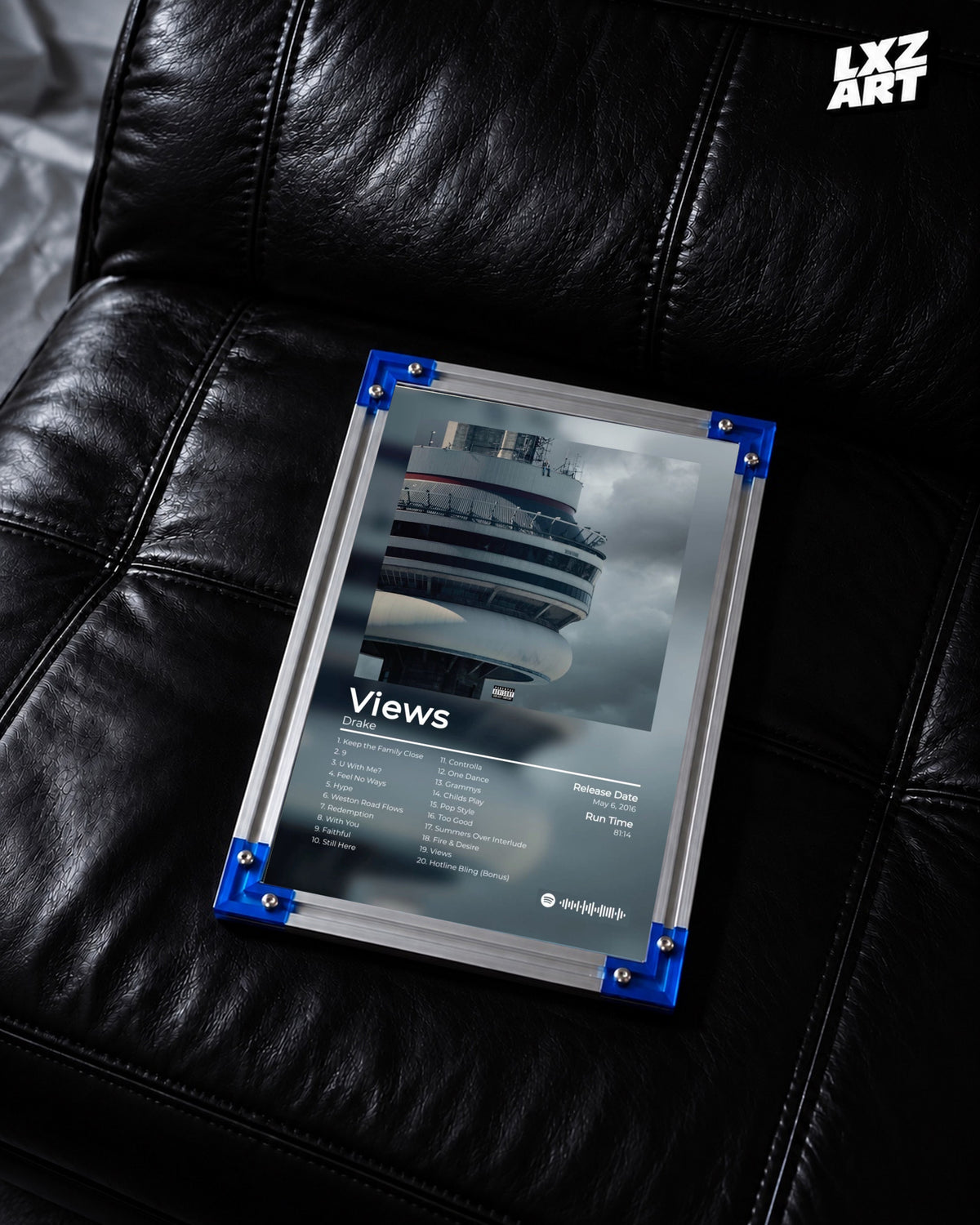 Drake Views Album Tracklist Poster | Unframed Toronto Hip Hop Wall Art — LXZART display 2; frame not included