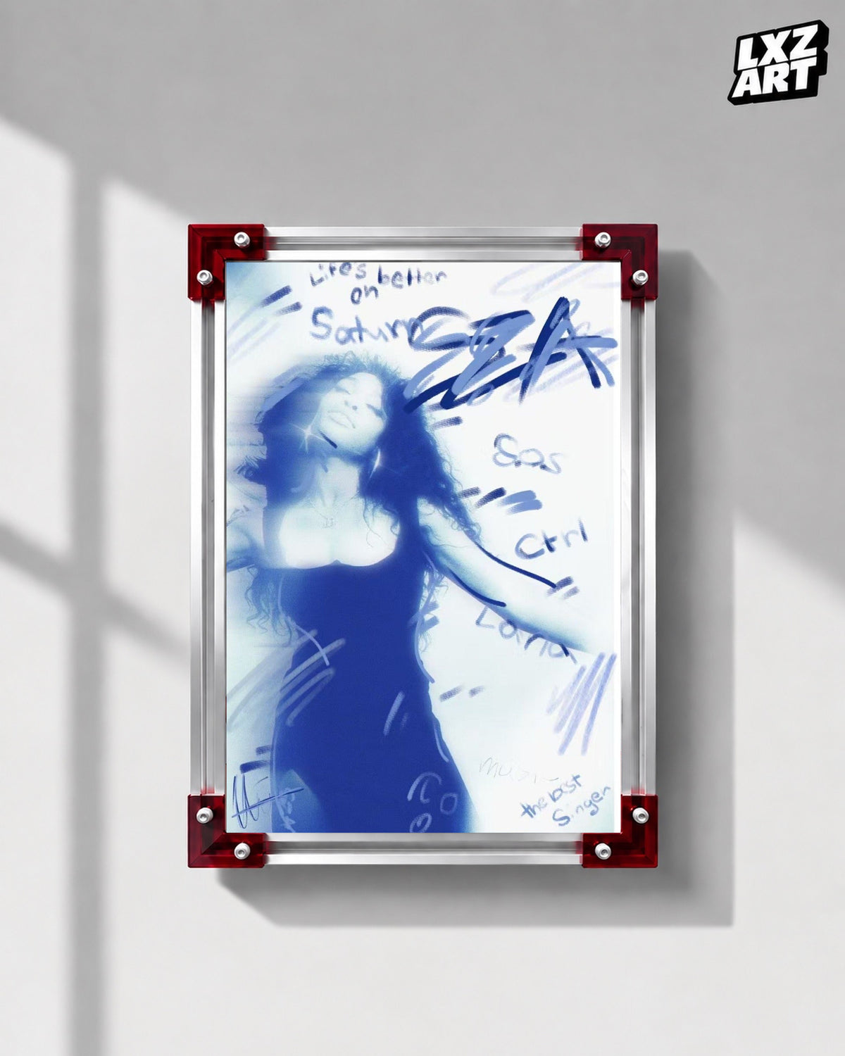 SZA Blue Portrait Poster | Unframed Bedroom Wall Art — LXZART display 1; frame not included