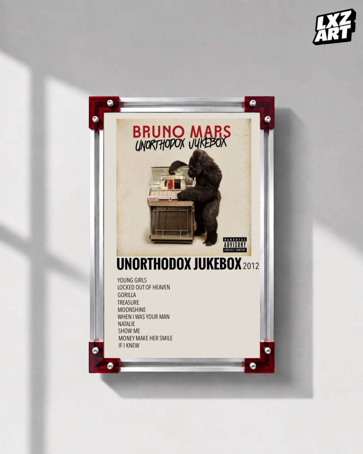 Bruno Mars Unorthodox Jukebox Tracklist Wall Art Print — LXZART display 1; frame not included