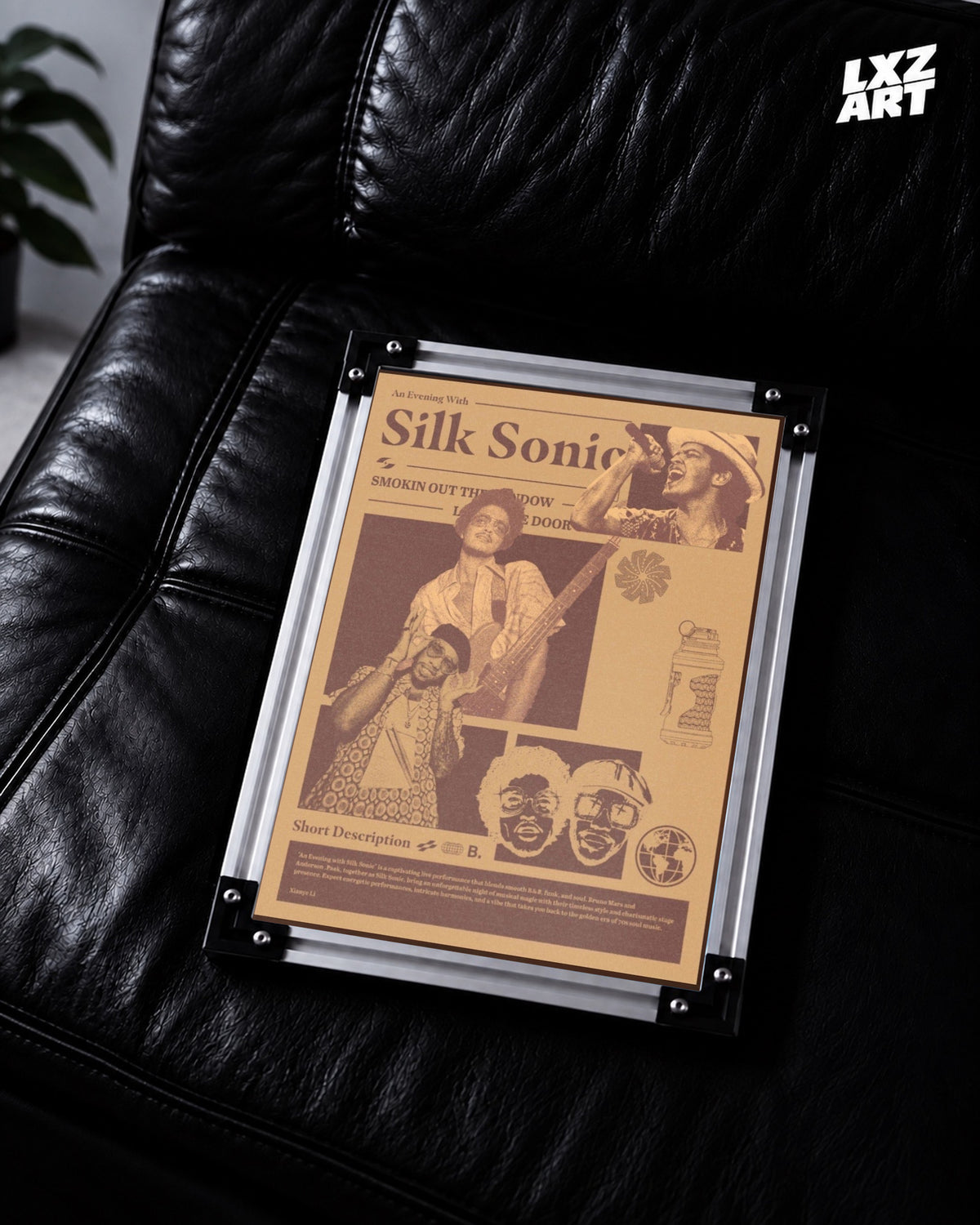 Bruno Mars Silk Sonic Newspaper Wall Art — LXZART display 2; frame not included