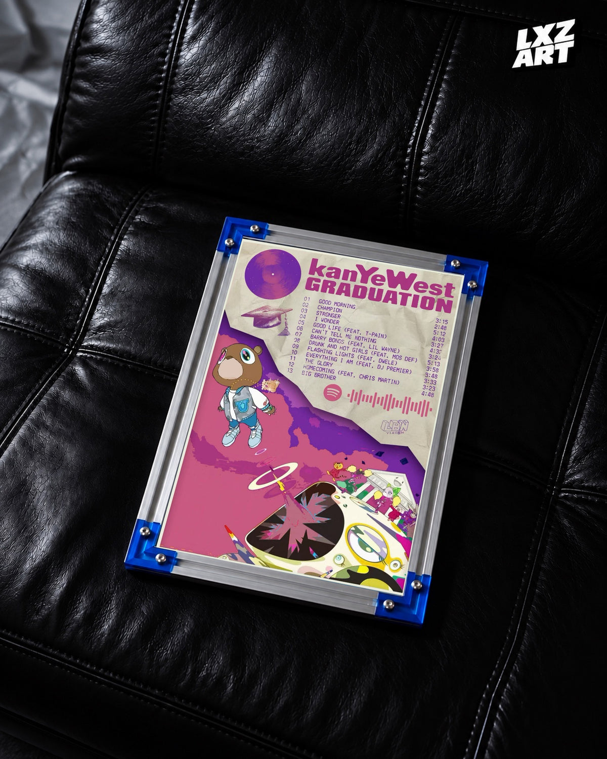 Kanye West Graduation Album-Inspired Tracklist Poster | Unframed Hip Hop Wall Art — LXZART display 2; frame not included