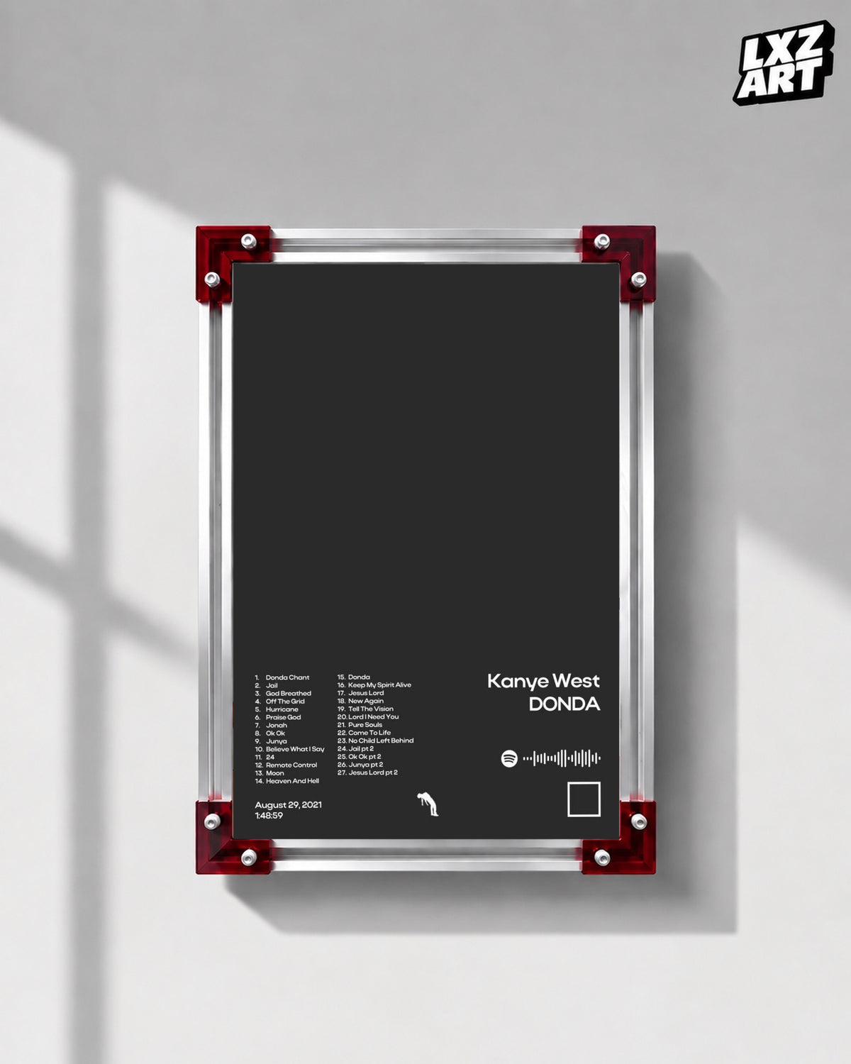 Kanye West Donda Album Tracklist Poster | Unframed Hip Hop Wall Art — LXZART display 1; frame not included