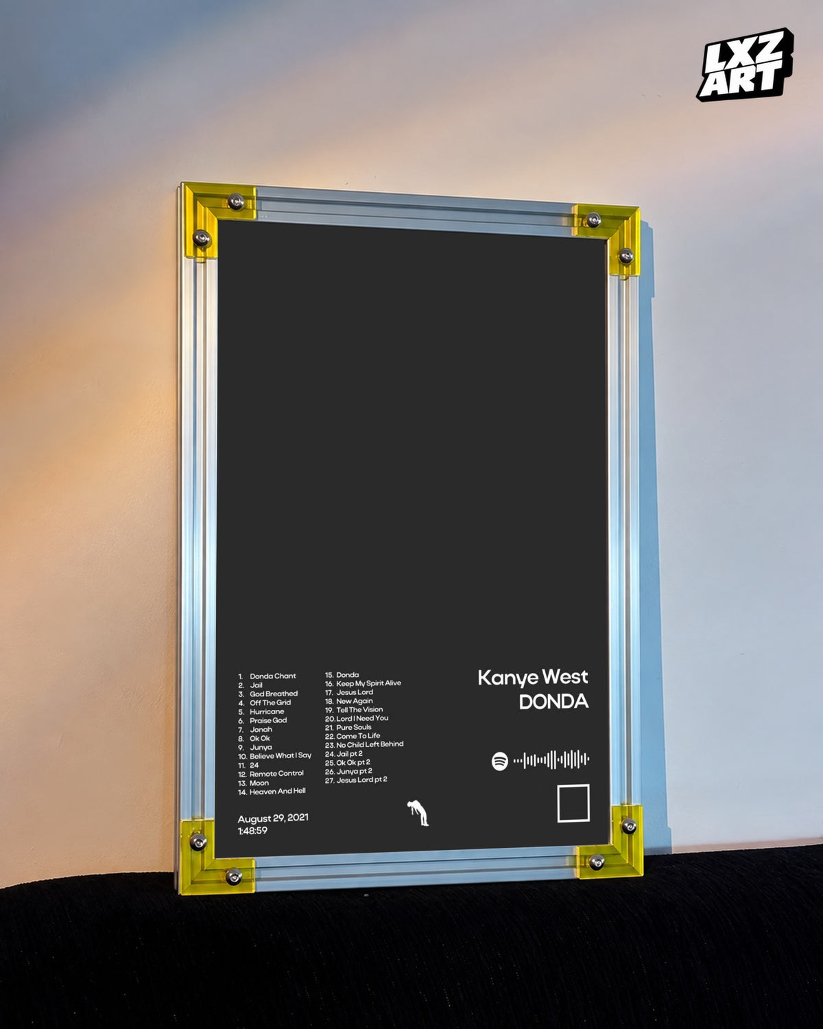 Kanye West Donda Album Tracklist Poster | Unframed Hip Hop Wall Art — LXZART display 3; frame not included