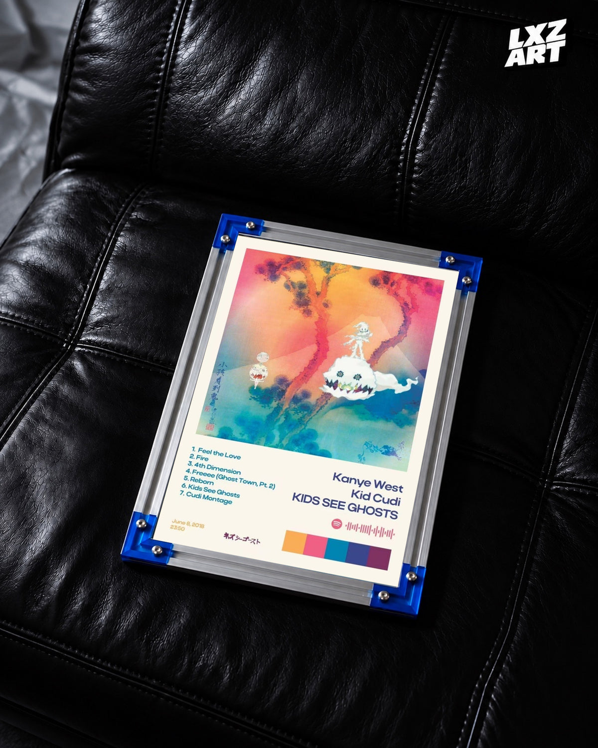 Kanye West & Kid Cudi Kids See Ghosts Album Tracklist Poster | Unframed Hip Hop Wall Art — LXZART display 2; frame not included