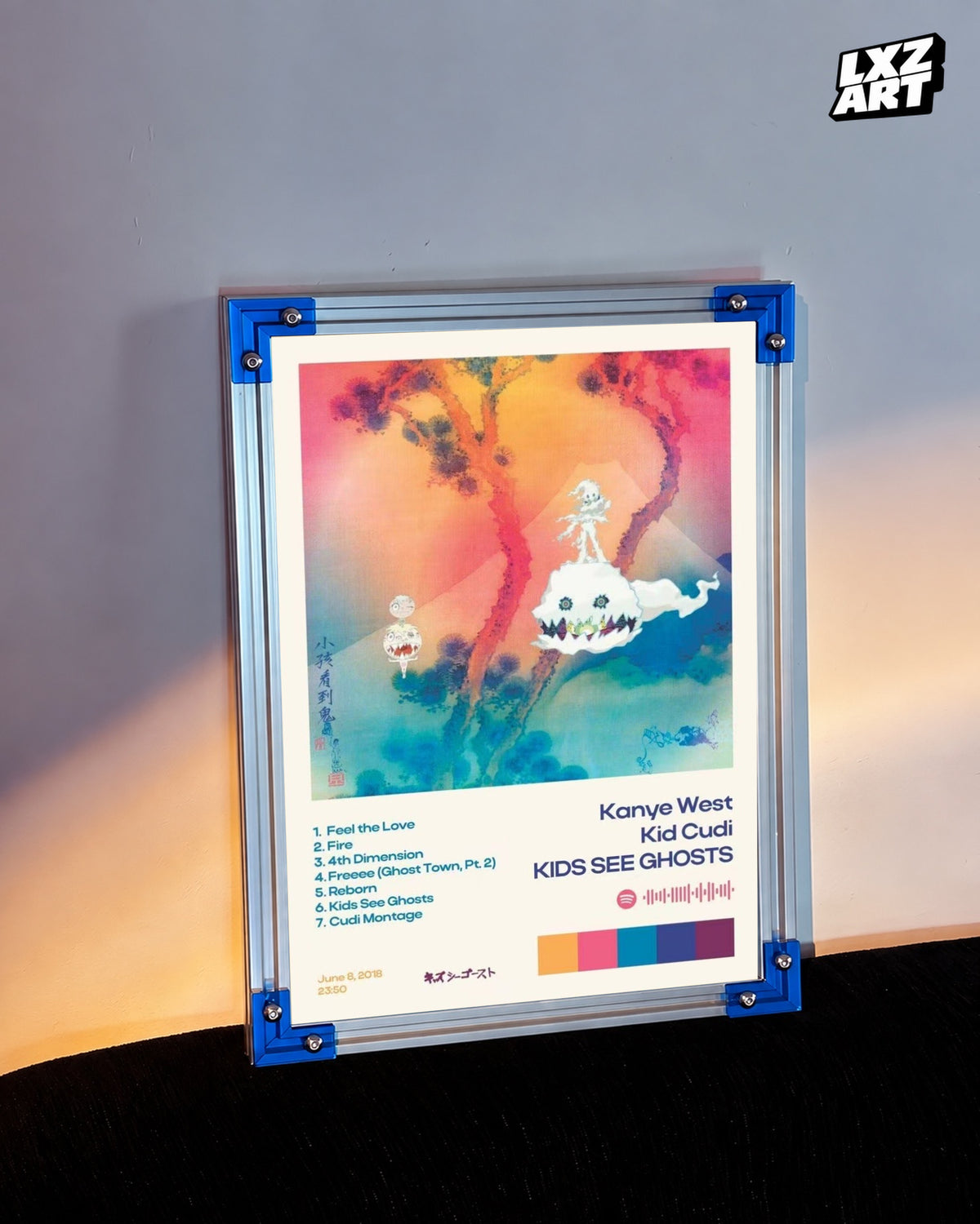 Kanye West & Kid Cudi Kids See Ghosts Album Tracklist Poster | Unframed Hip Hop Wall Art — LXZART display 3; frame not included