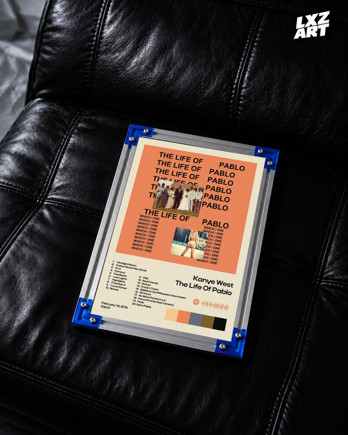 Kanye West The Life of Pablo Album Tracklist Poster | Unframed Hip Hop Wall Art — LXZART display 2; frame not included