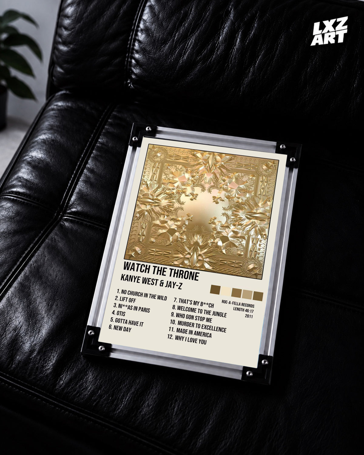 Kanye West & Jay-Z Watch the Throne Album Tracklist Poster | Unframed Hip Hop Wall Art — LXZART display 2; frame not included