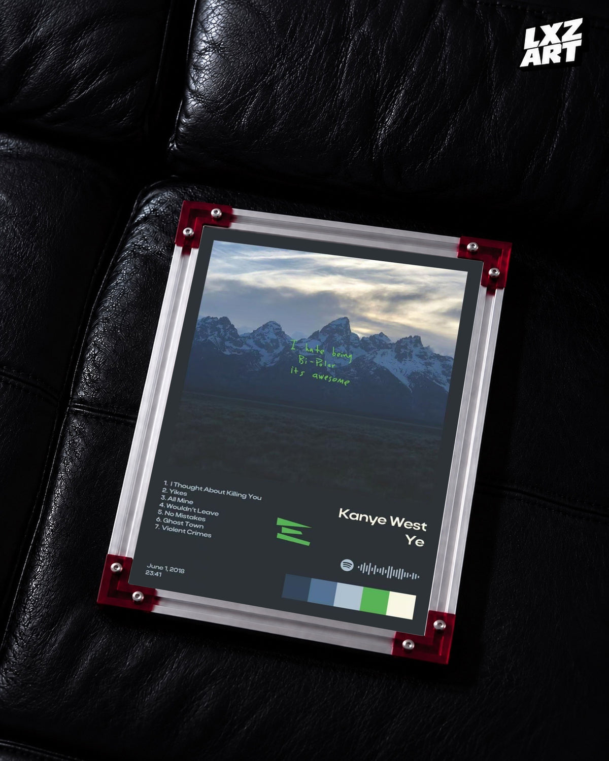 Kanye West Ye Album Tracklist Poster | Unframed Hip Hop Wall Art — LXZART display 2; frame not included