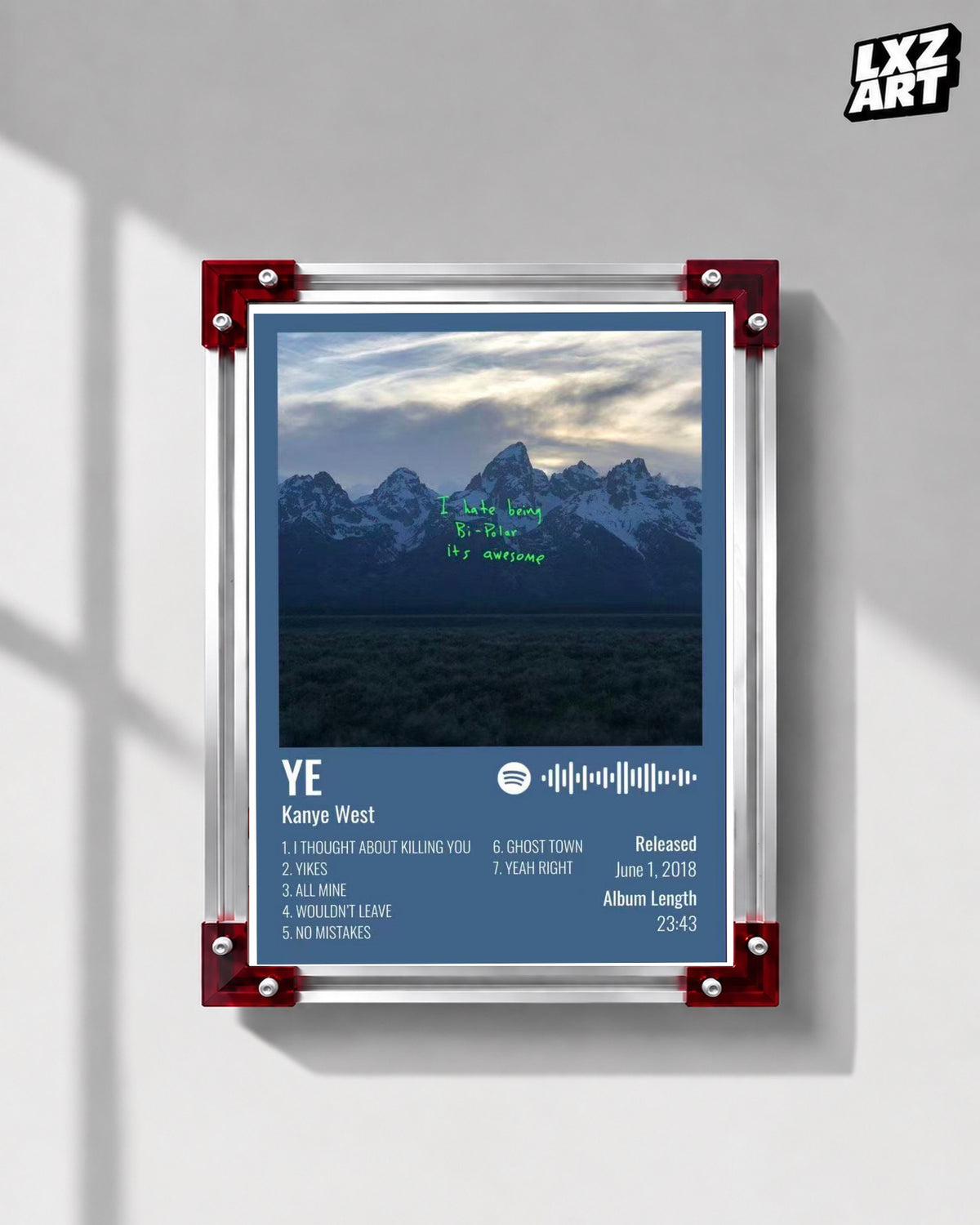 Kanye West Ye Album-Inspired Poster | Unframed Hip Hop Wall Art — LXZART display 1; frame not included