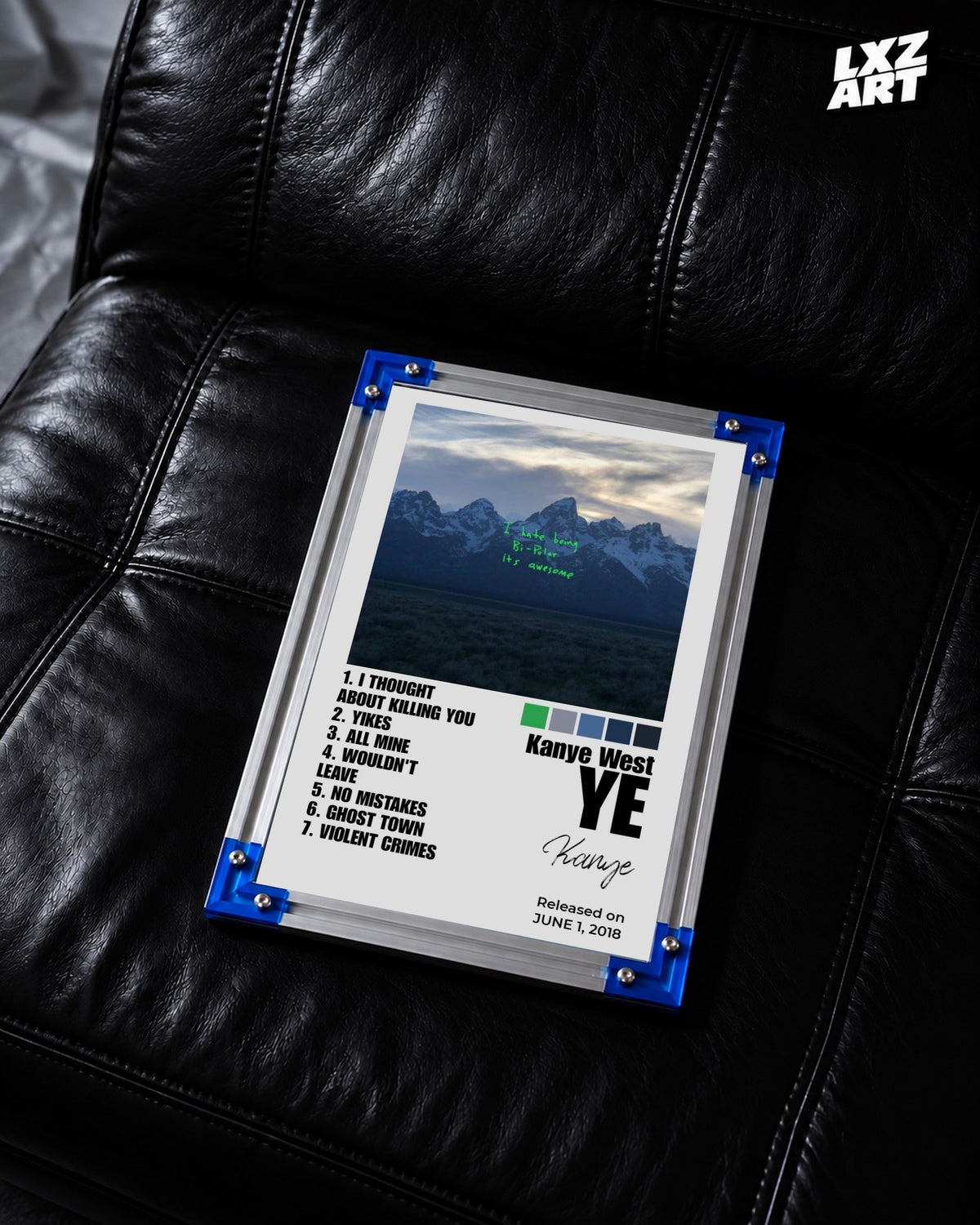 Kanye West Ye Album Tracklist Poster | Unframed Hip Hop Wall Art — LXZART display 2; frame not included