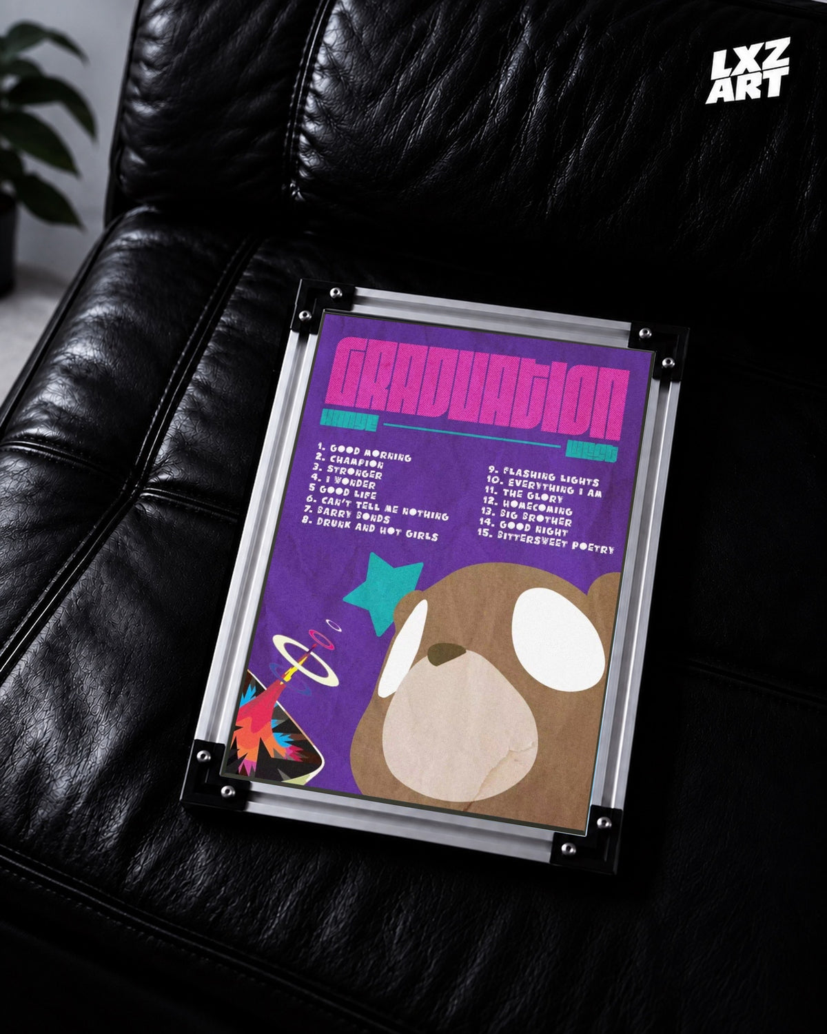 Kanye West Graduation Album-Inspired Tracklist Poster | Unframed Hip Hop Wall Art — LXZART display 2; frame not included