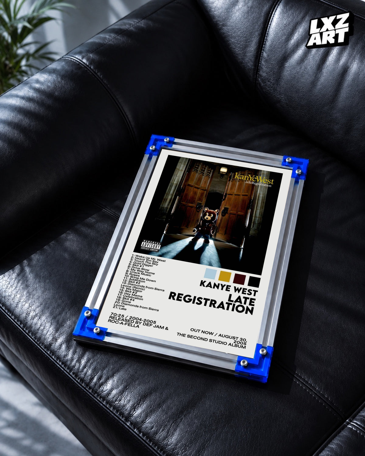 Kanye West Late Registration Album Tracklist Poster | Unframed Hip Hop Wall Art — LXZART display 2; frame not included