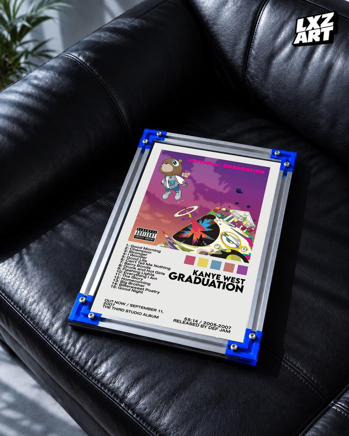 Kanye West Graduation Album-Inspired Tracklist Poster | Unframed Hip Hop Wall Art — LXZART display 2; frame not included