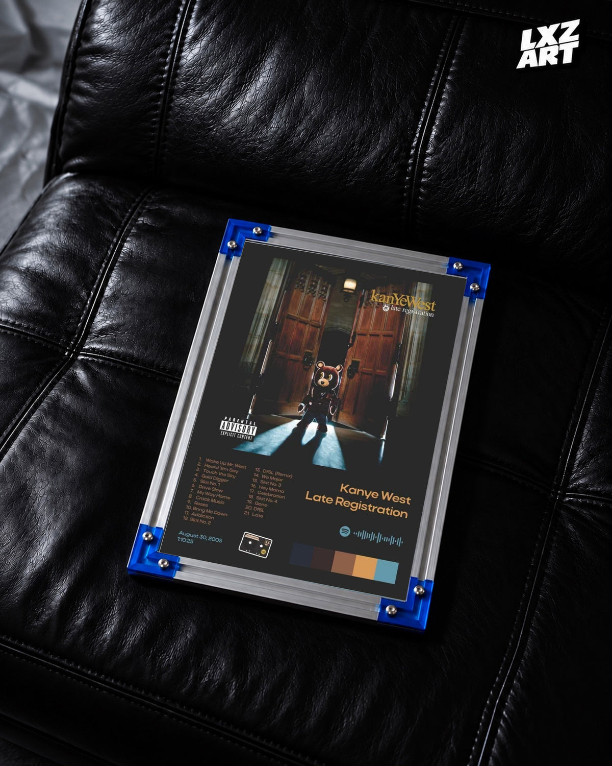 Kanye West Late Registration Album Tracklist Poster | Unframed Hip Hop Wall Art — LXZART display 2; frame not included
