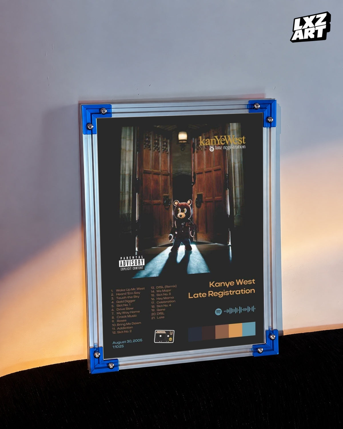 Kanye West Late Registration Album Tracklist Poster | Unframed Hip Hop Wall Art — LXZART display 3; frame not included